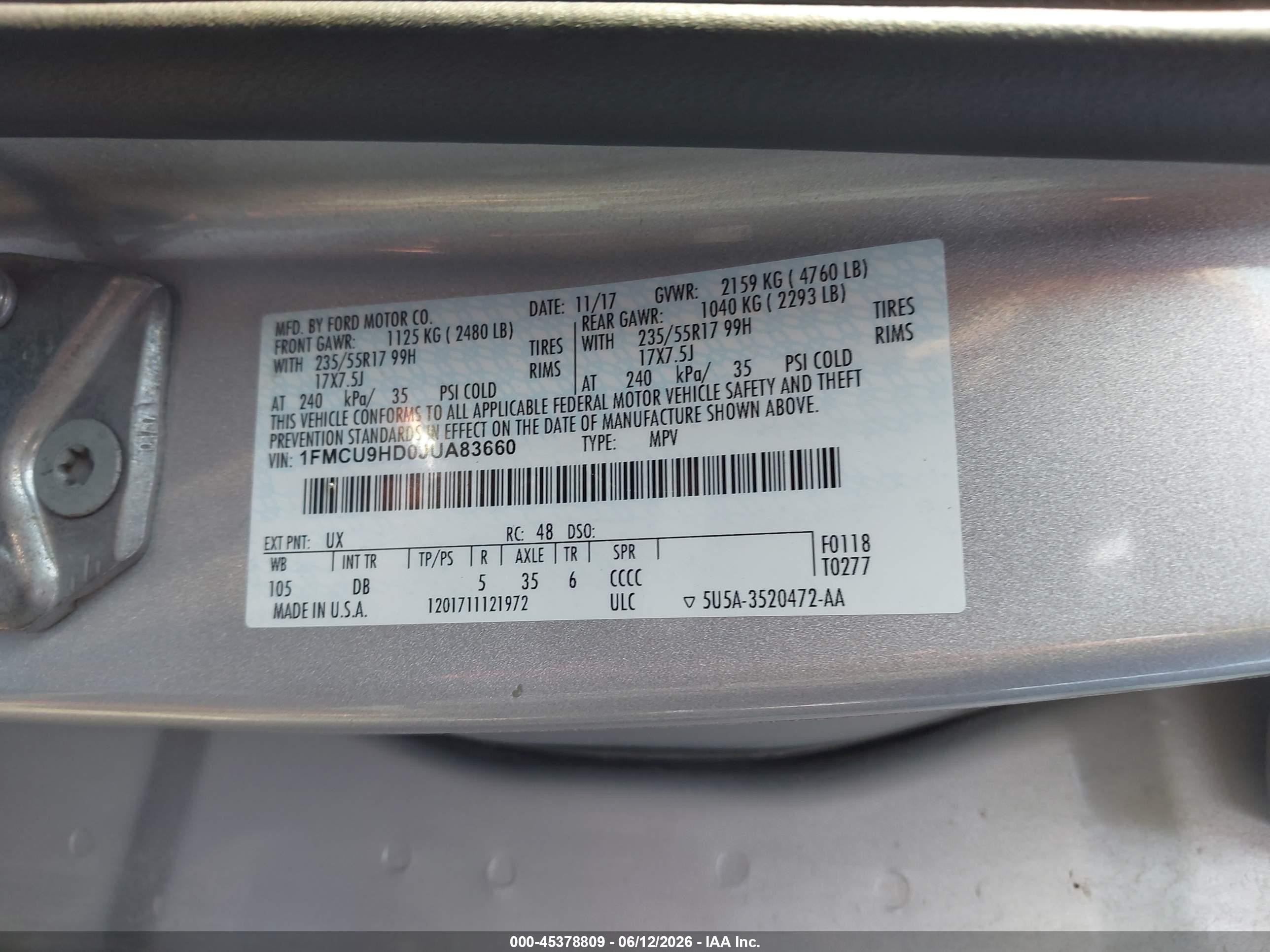 2018 Ford Escape Sel Silver vin: 1FMCU9HD0JUA83660