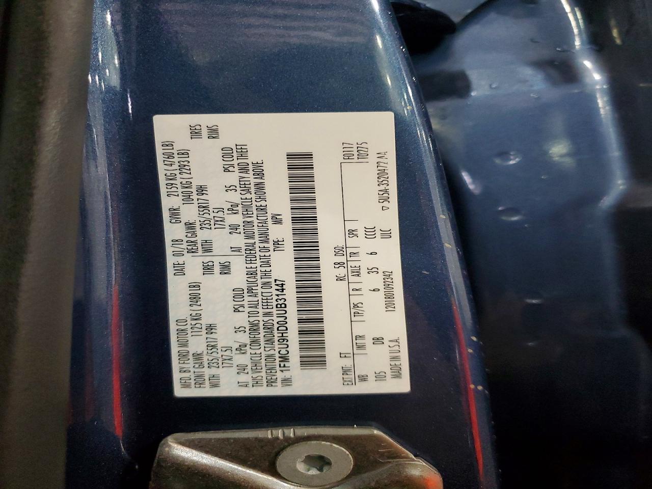 2018 Ford Escape Sel Blue vin: 1FMCU9HD0JUB31447