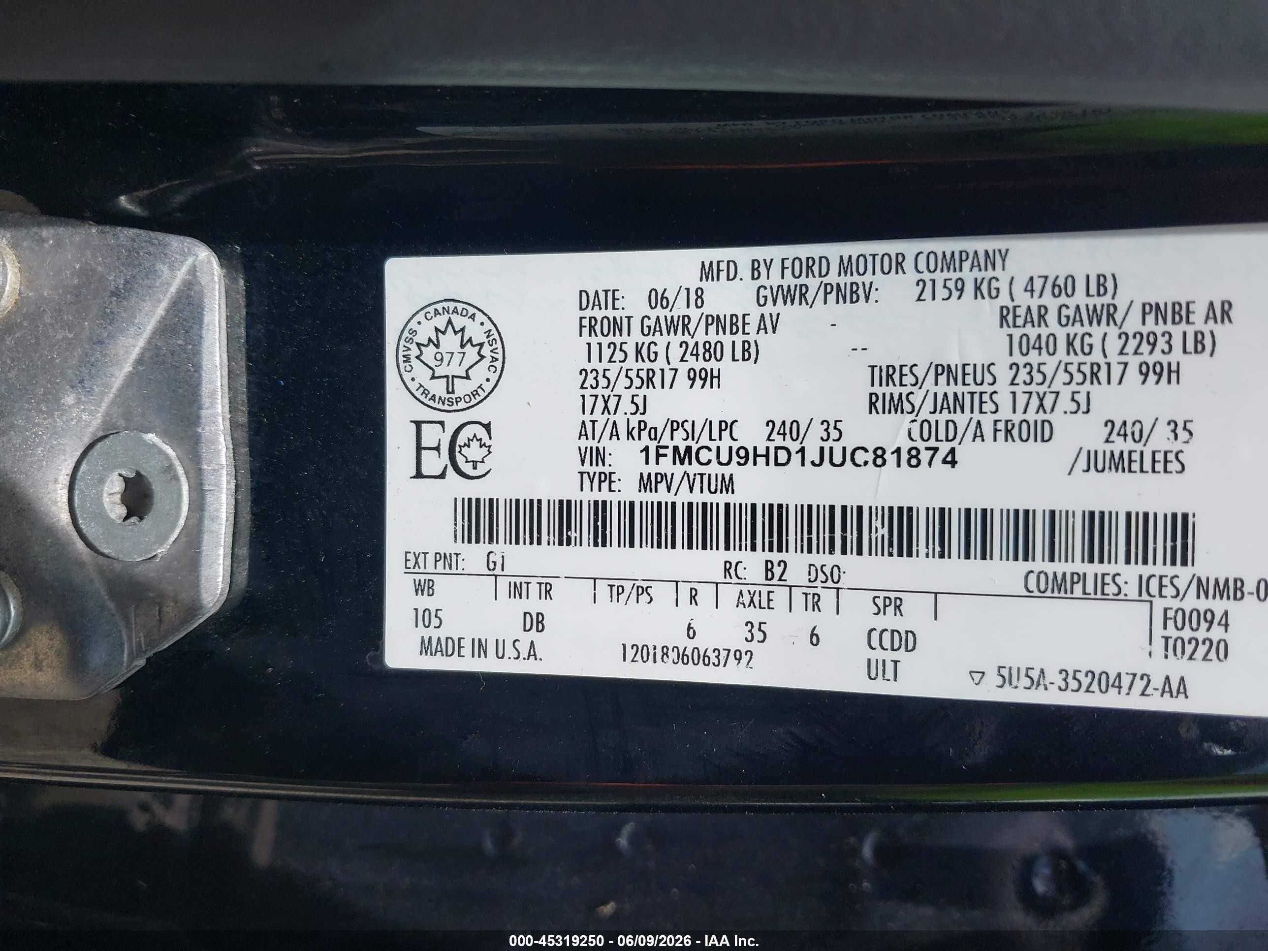 2018 Ford Escape Sel Black vin: 1FMCU9HD1JUC81874