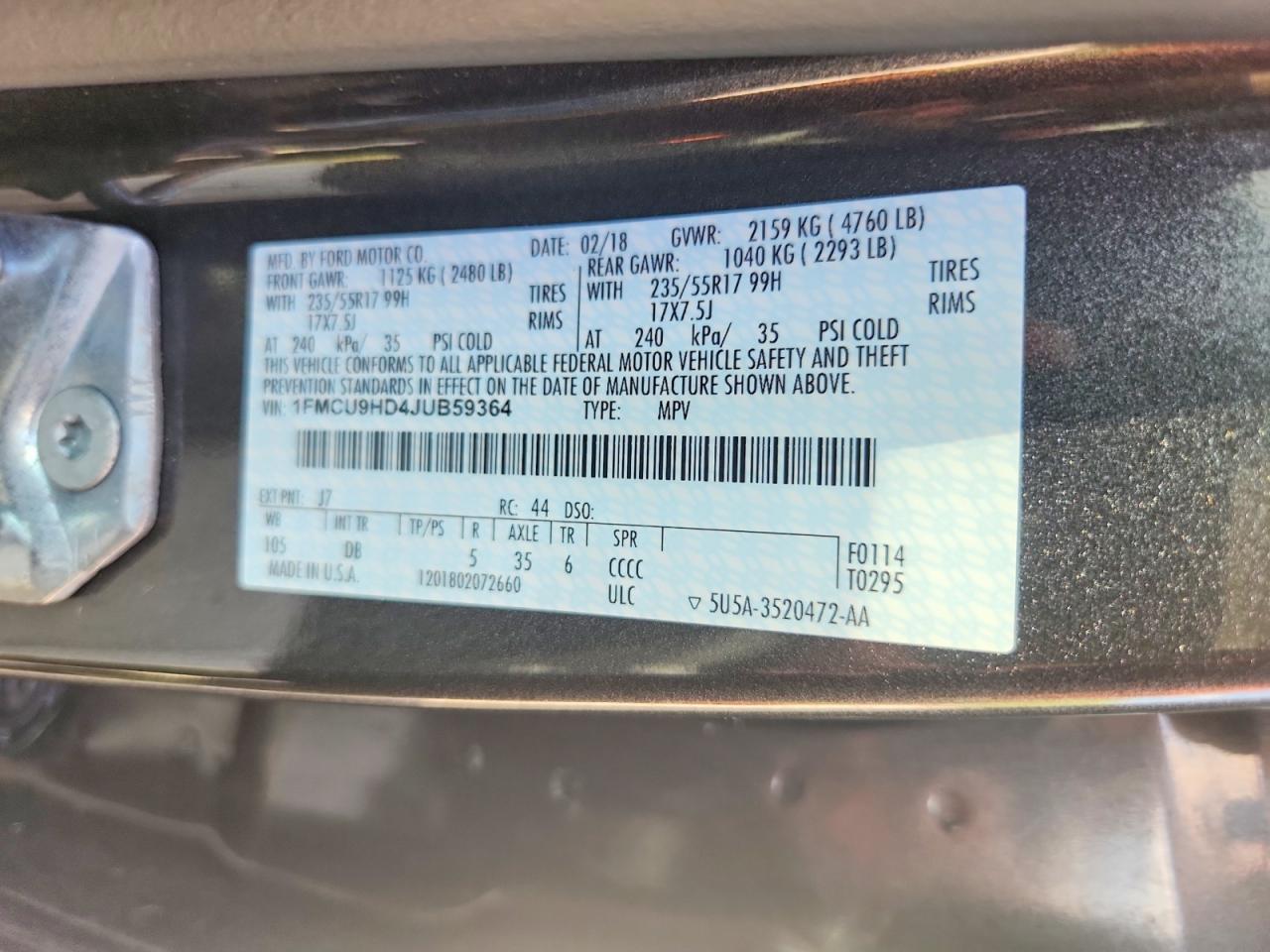 2018 Ford Escape Sel Gray vin: 1FMCU9HD4JUB59364