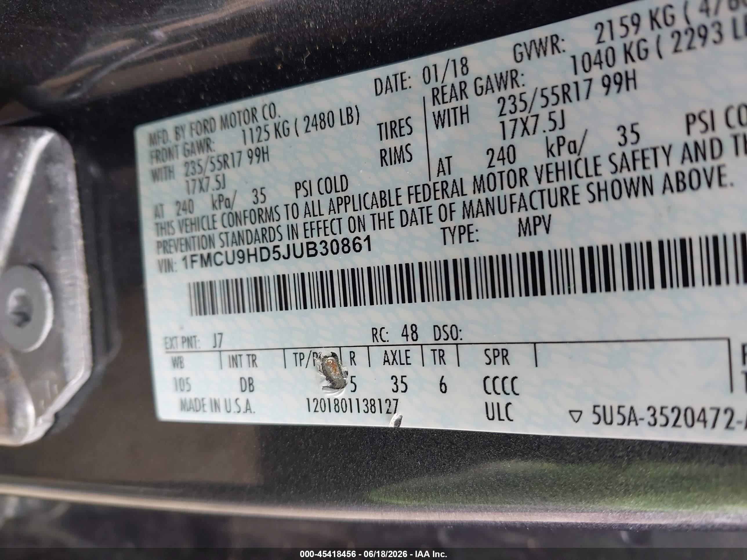 2018 Ford Escape Sel Gray vin: 1FMCU9HD5JUB30861