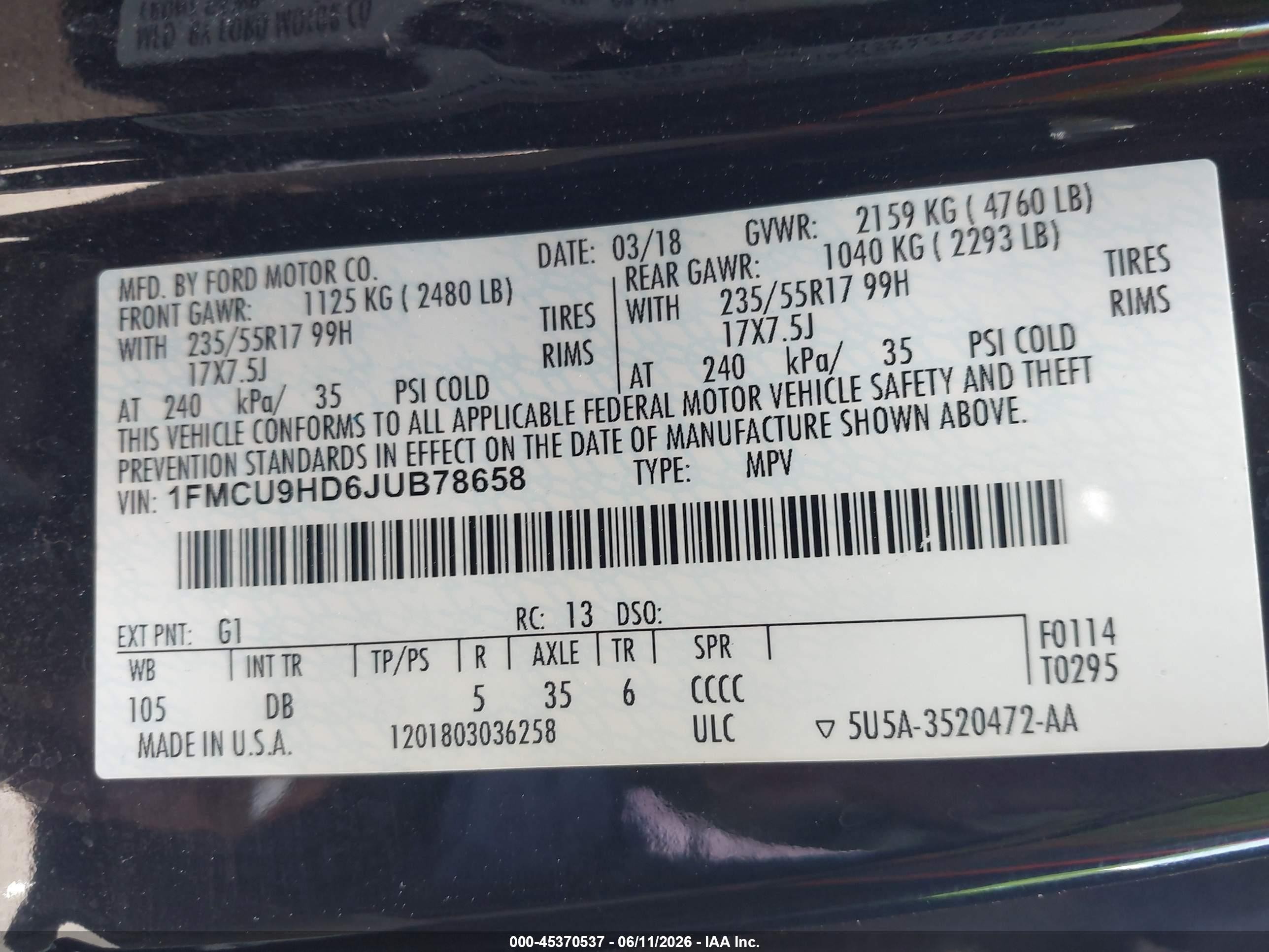 2018 Ford Escape Sel Black vin: 1FMCU9HD6JUB78658
