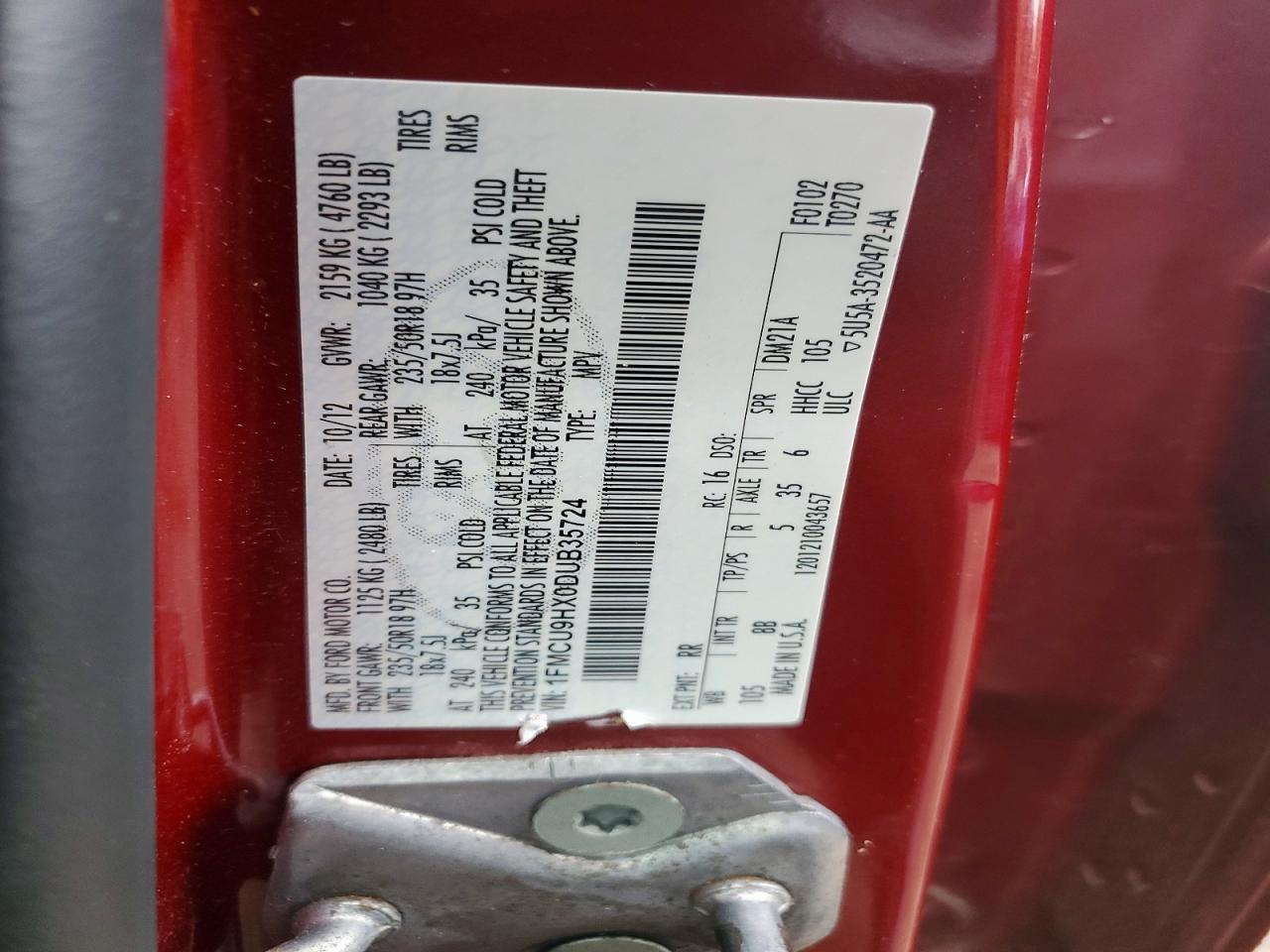 2013 Ford Escape Sel Red vin: 1FMCU9HX0DUB35724