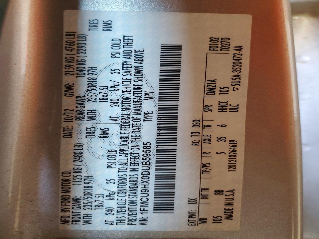 2013 Ford Escape Sel Silver vin: 1FMCU9HX0DUB59585