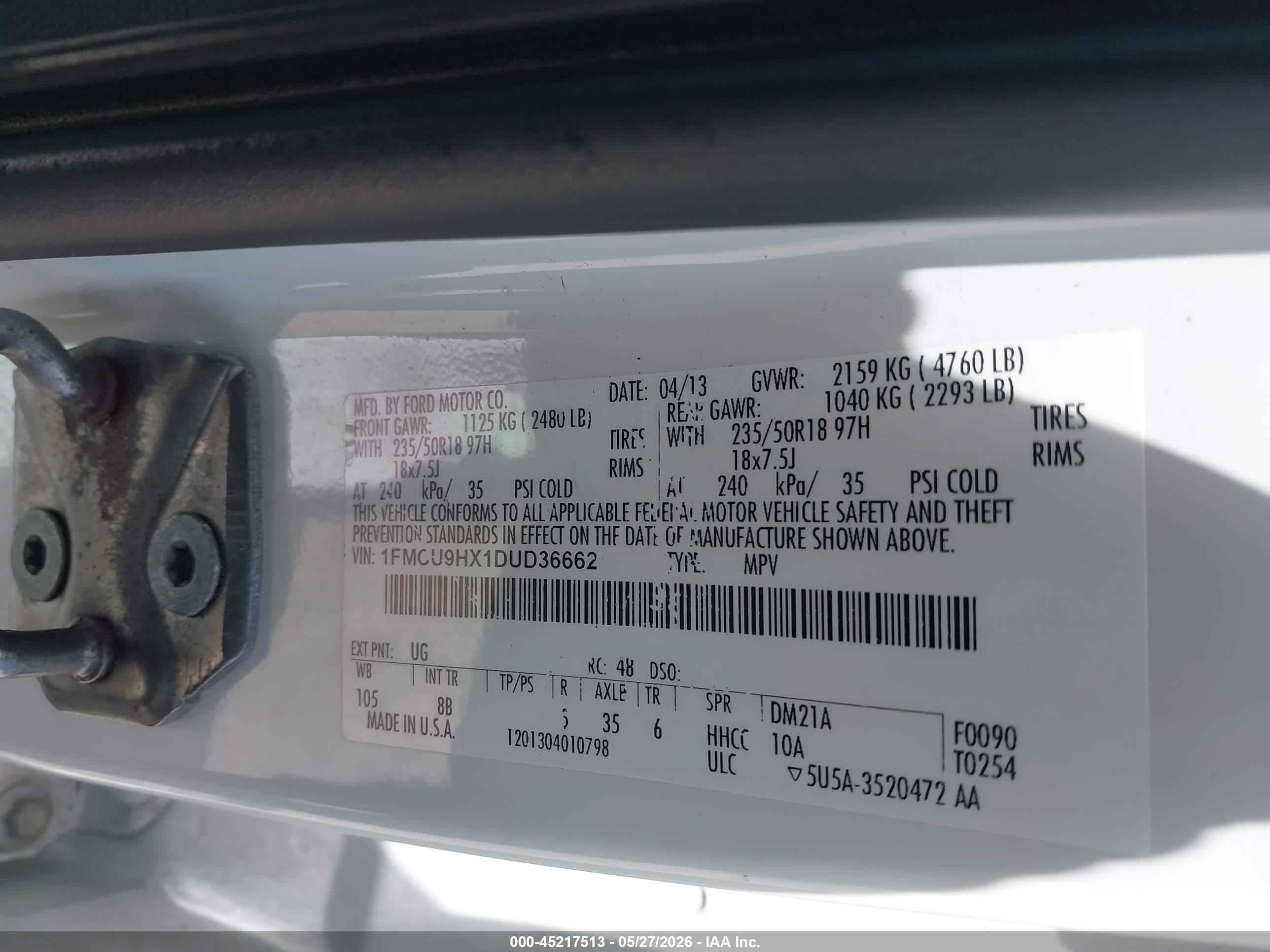 2013 Ford Escape Sel White vin: 1FMCU9HX1DUD36662