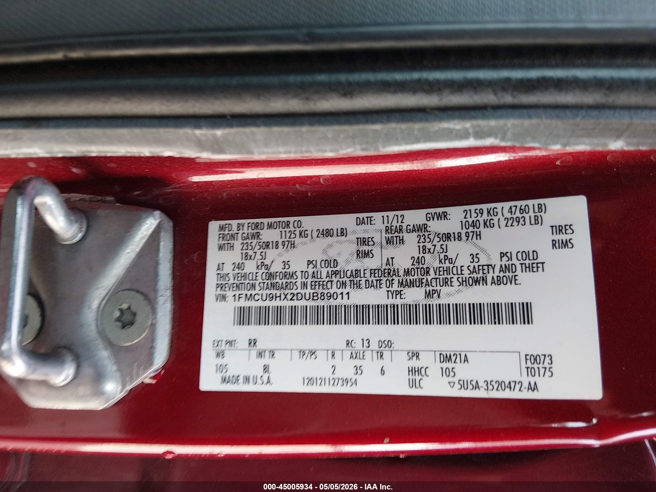 2013 Ford Escape Sel Maroon vin: 1FMCU9HX2DUB89011