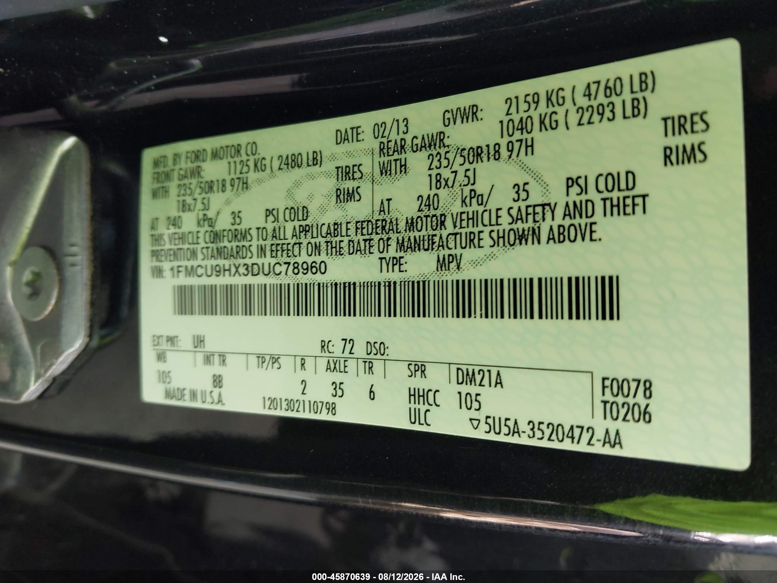 2013 Ford Escape Sel Black vin: 1FMCU9HX3DUC78960