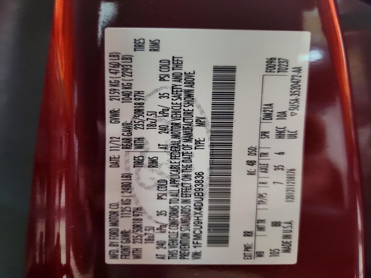 2013 Ford Escape Sel Red vin: 1FMCU9HX4DUB93836