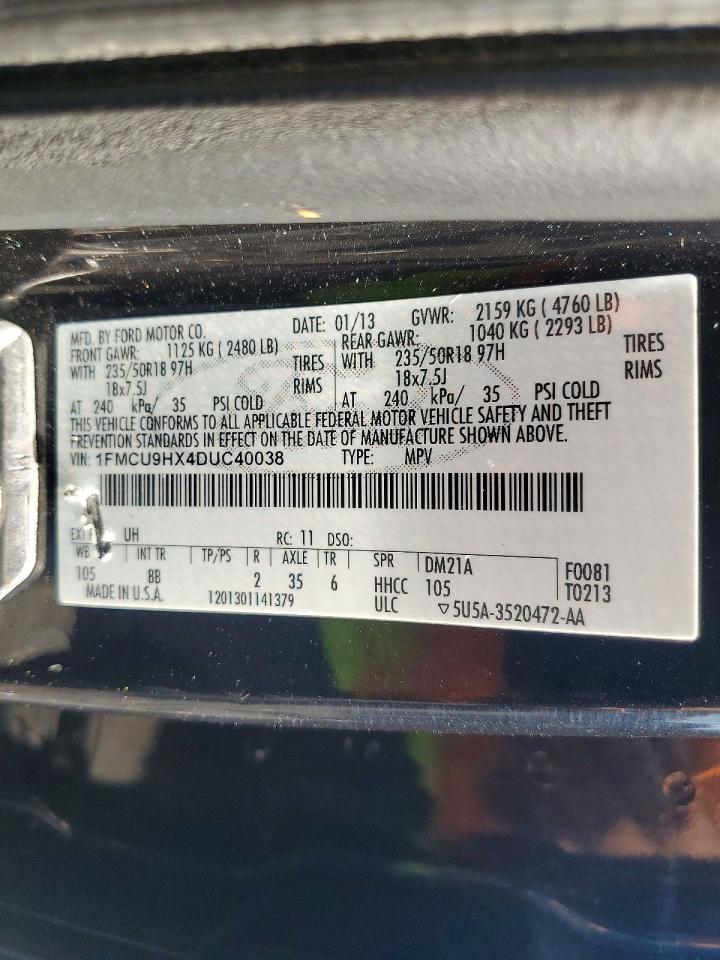 2013 Ford Escape Sel Black vin: 1FMCU9HX4DUC40038