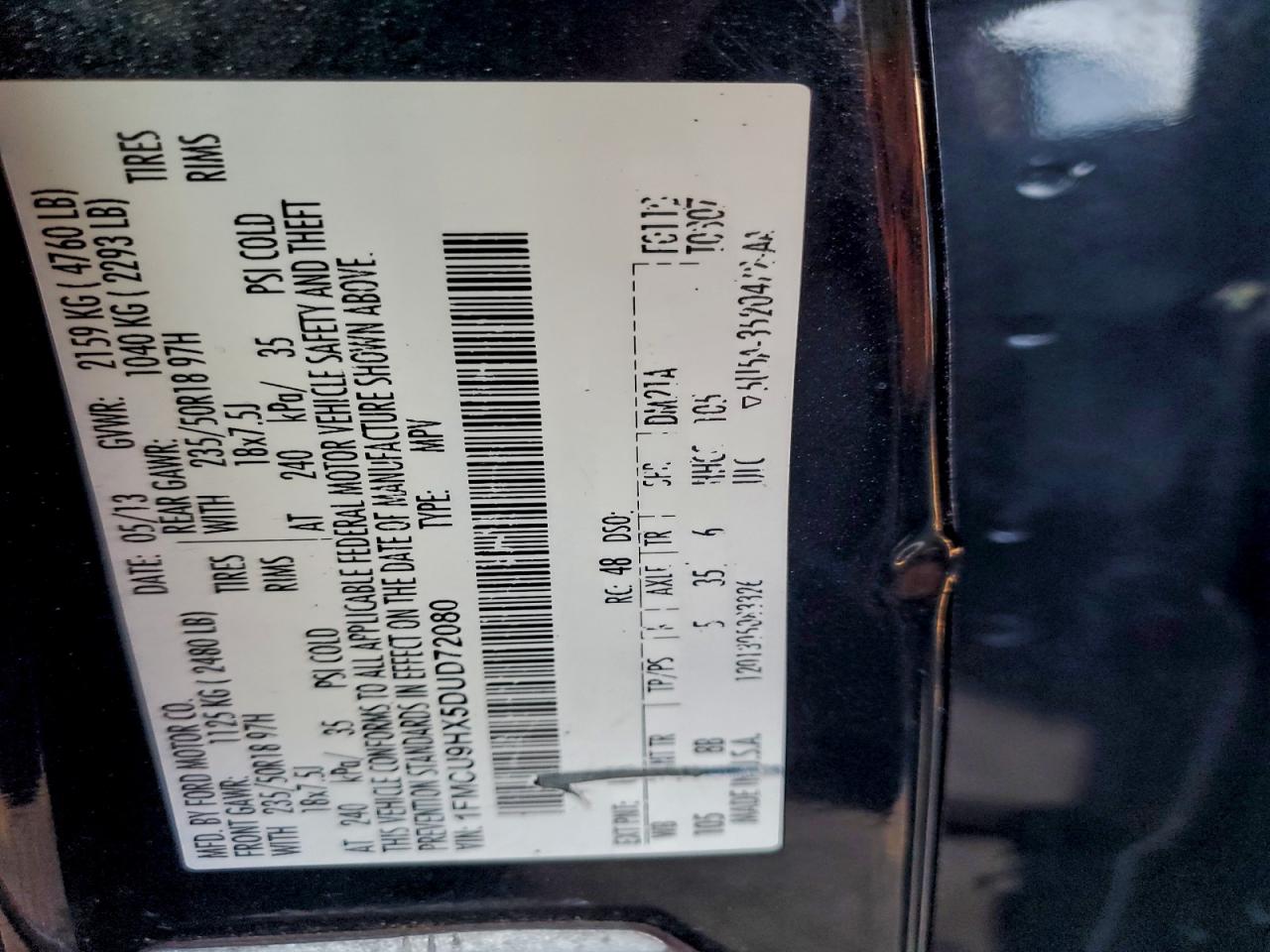 2013 Ford Escape Sel Черный vin: 1FMCU9HX5DUD72080