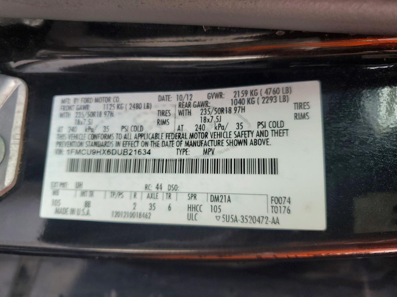 2013 Ford Escape Sel Black vin: 1FMCU9HX6DUB21634
