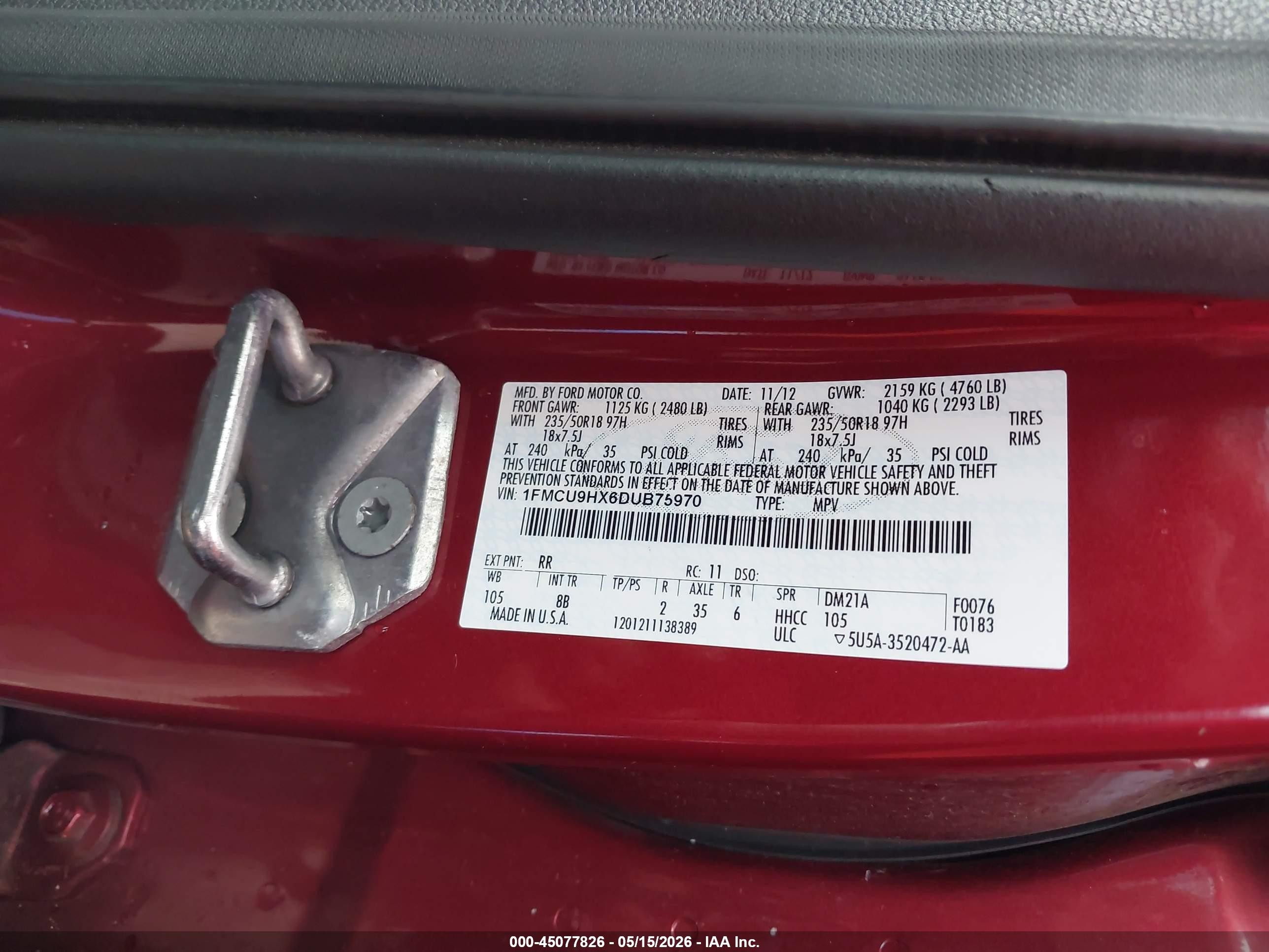 2013 Ford Escape Sel Red vin: 1FMCU9HX6DUB75970