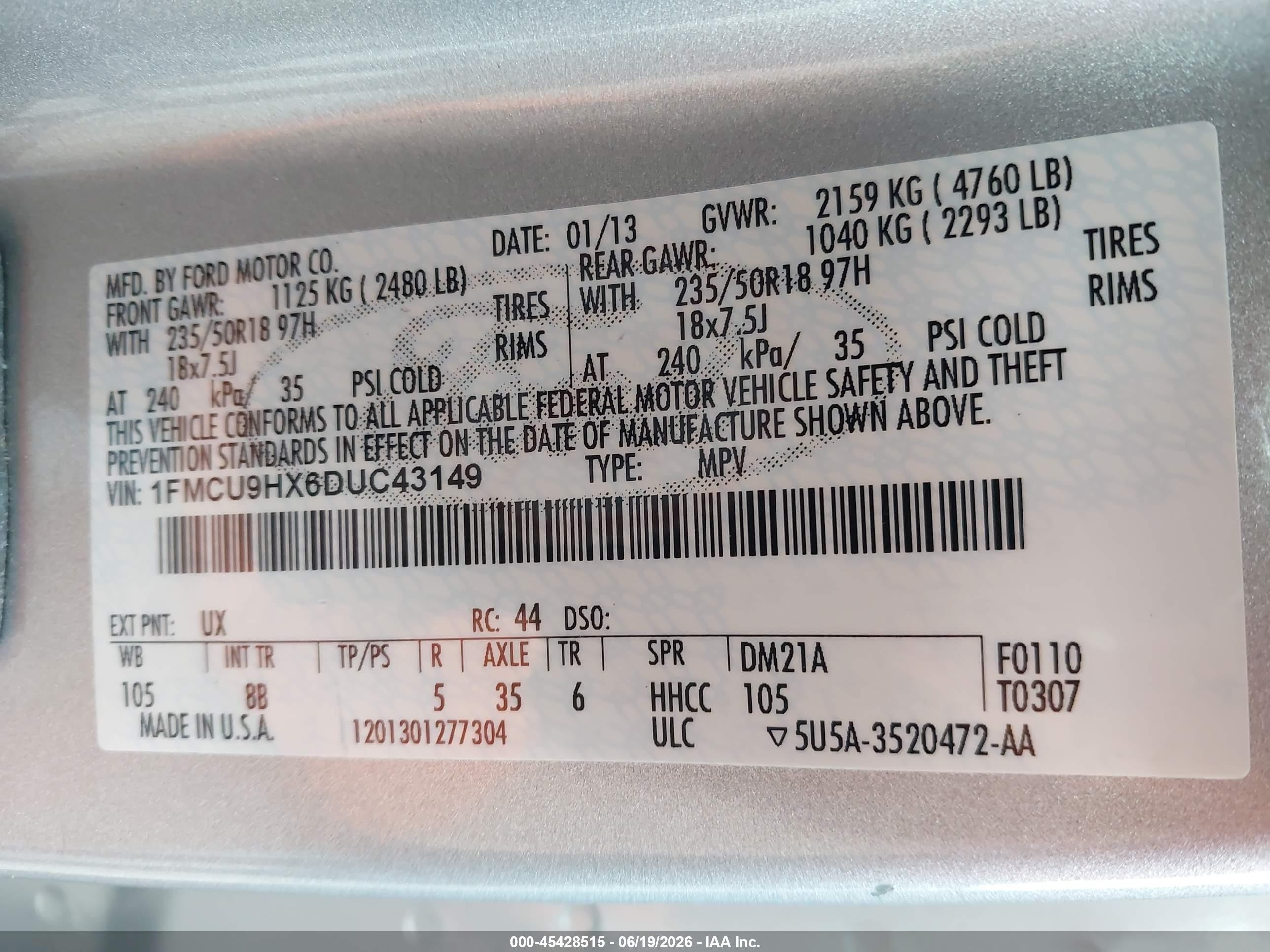 2013 Ford Escape Sel Silver vin: 1FMCU9HX6DUC43149