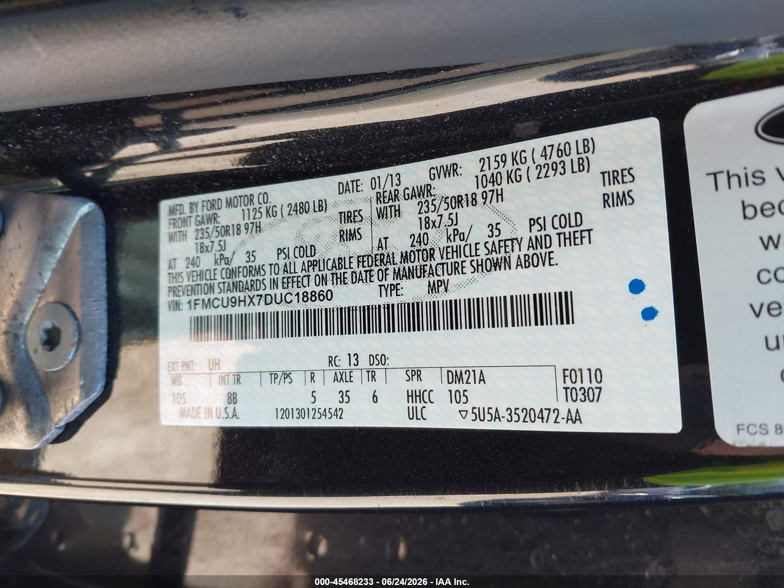 2013 Ford Escape Sel Черный vin: 1FMCU9HX7DUC18860