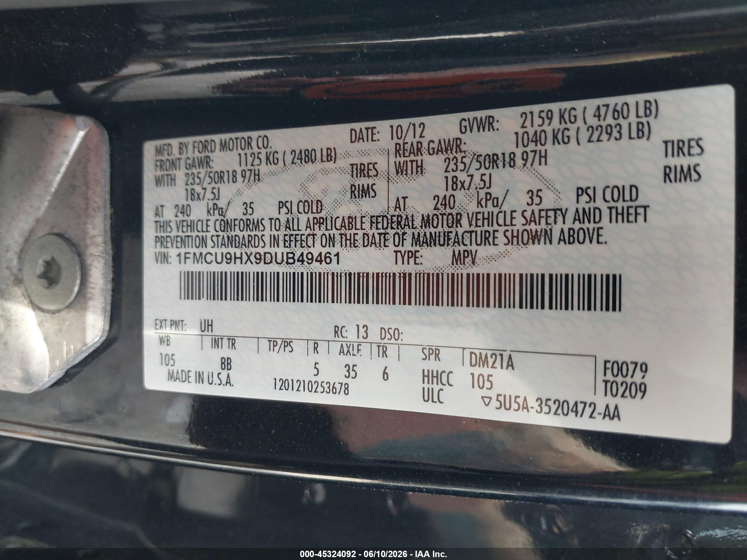 2013 Ford Escape Sel Black vin: 1FMCU9HX9DUB49461