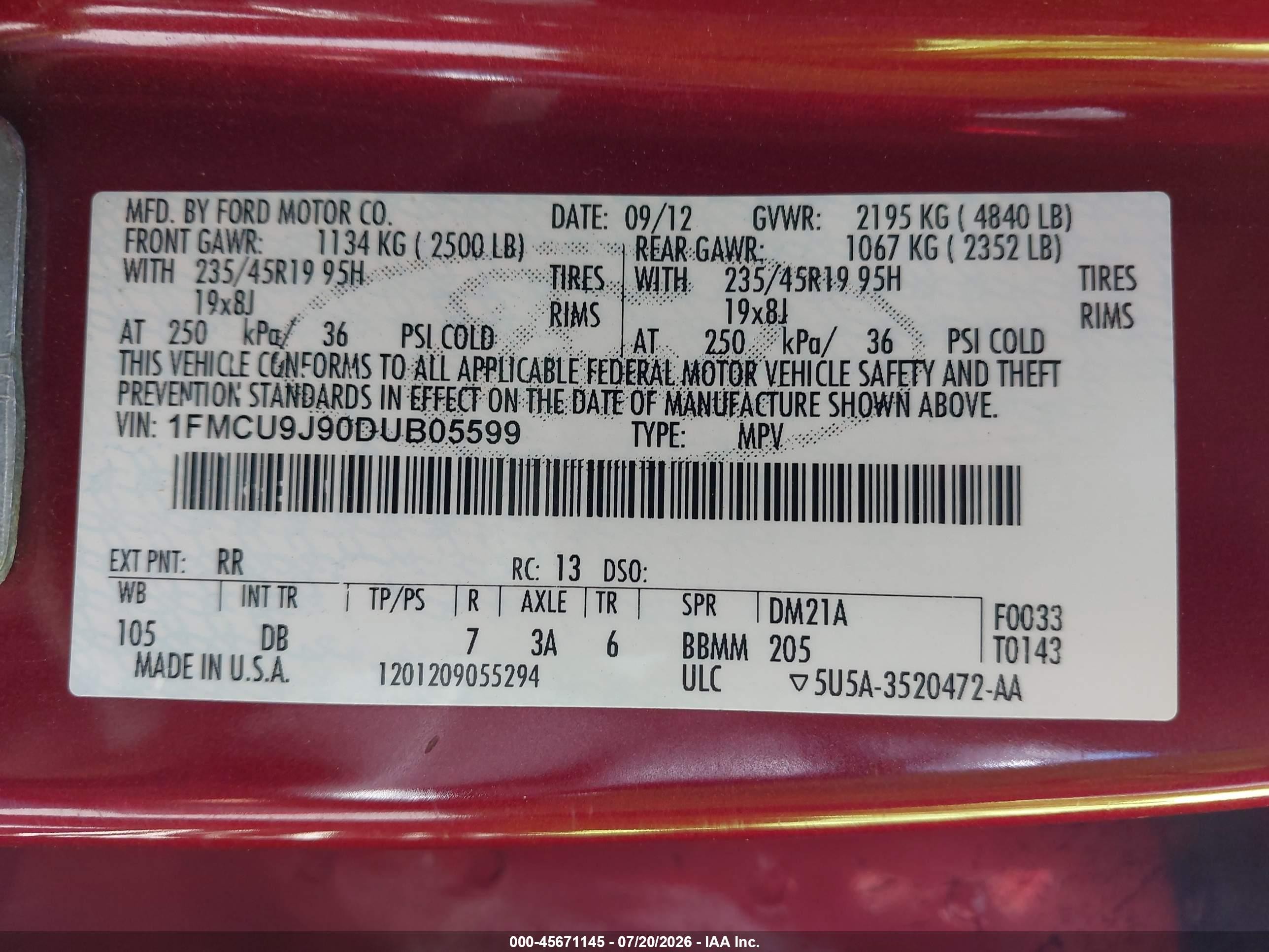 2013 Ford Escape Titanium Red vin: 1FMCU9J90DUB05599