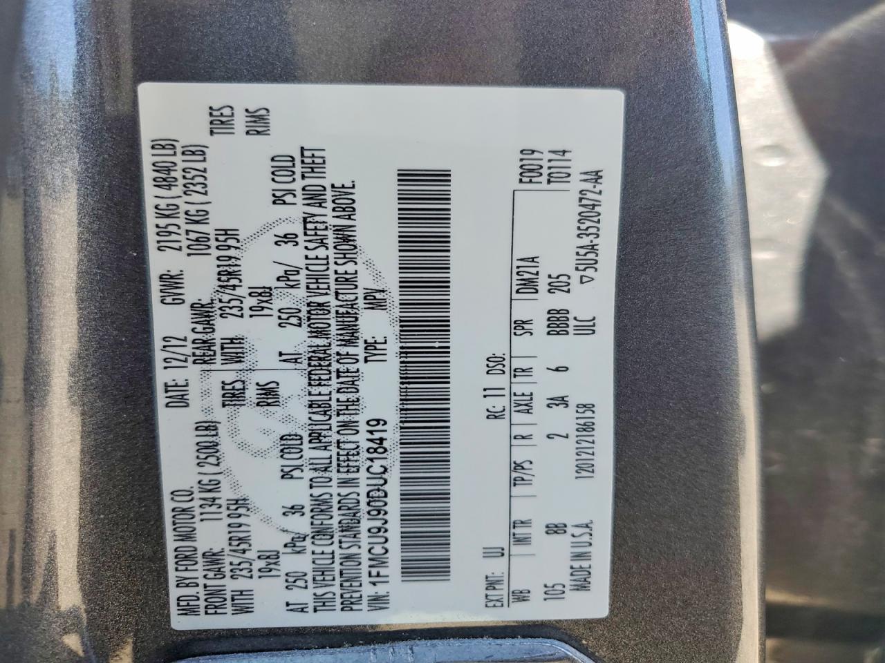 2013 Ford Escape Titanium Gray vin: 1FMCU9J90DUC18419