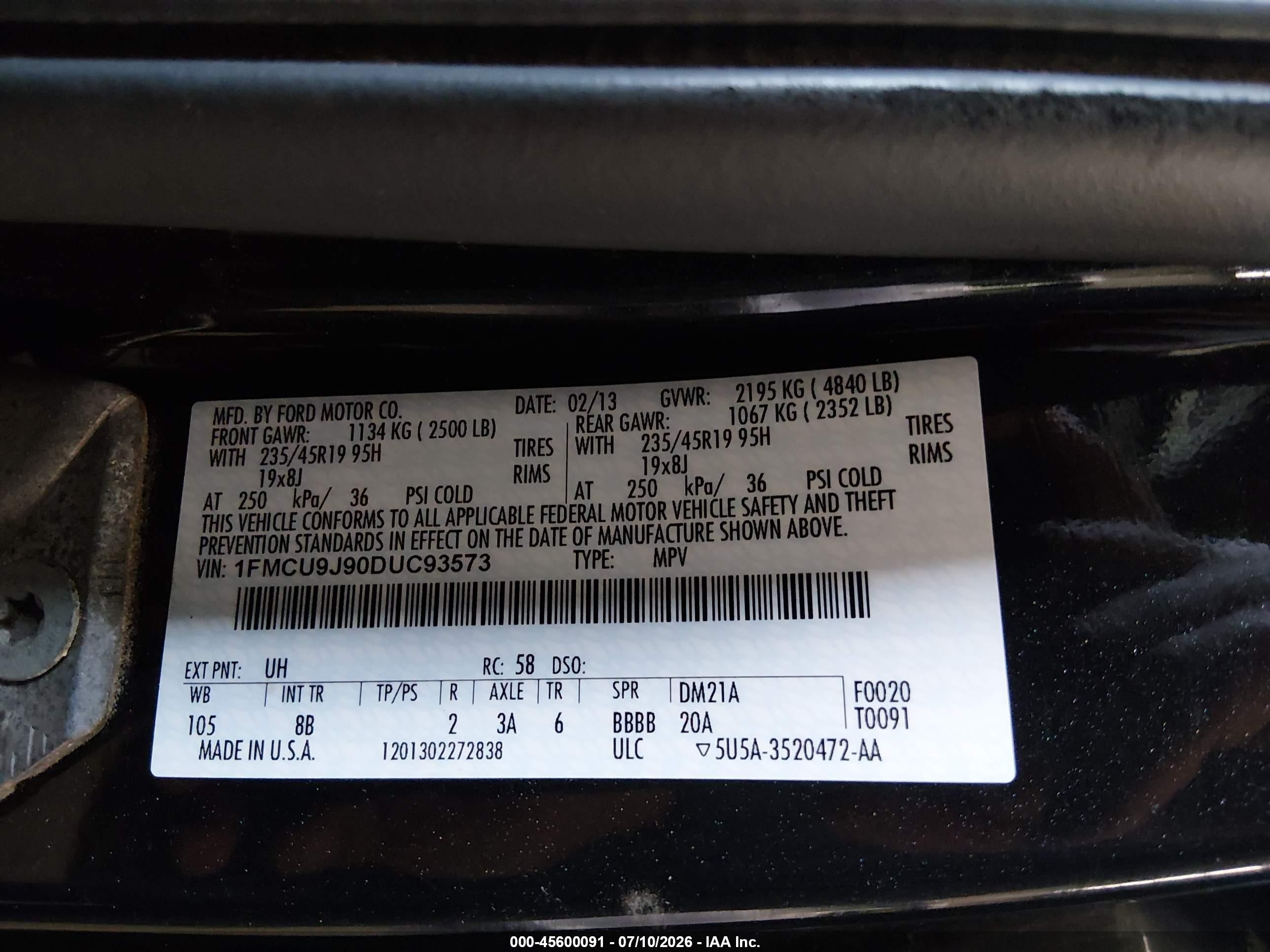 2013 Ford Escape Titanium Black vin: 1FMCU9J90DUC93573