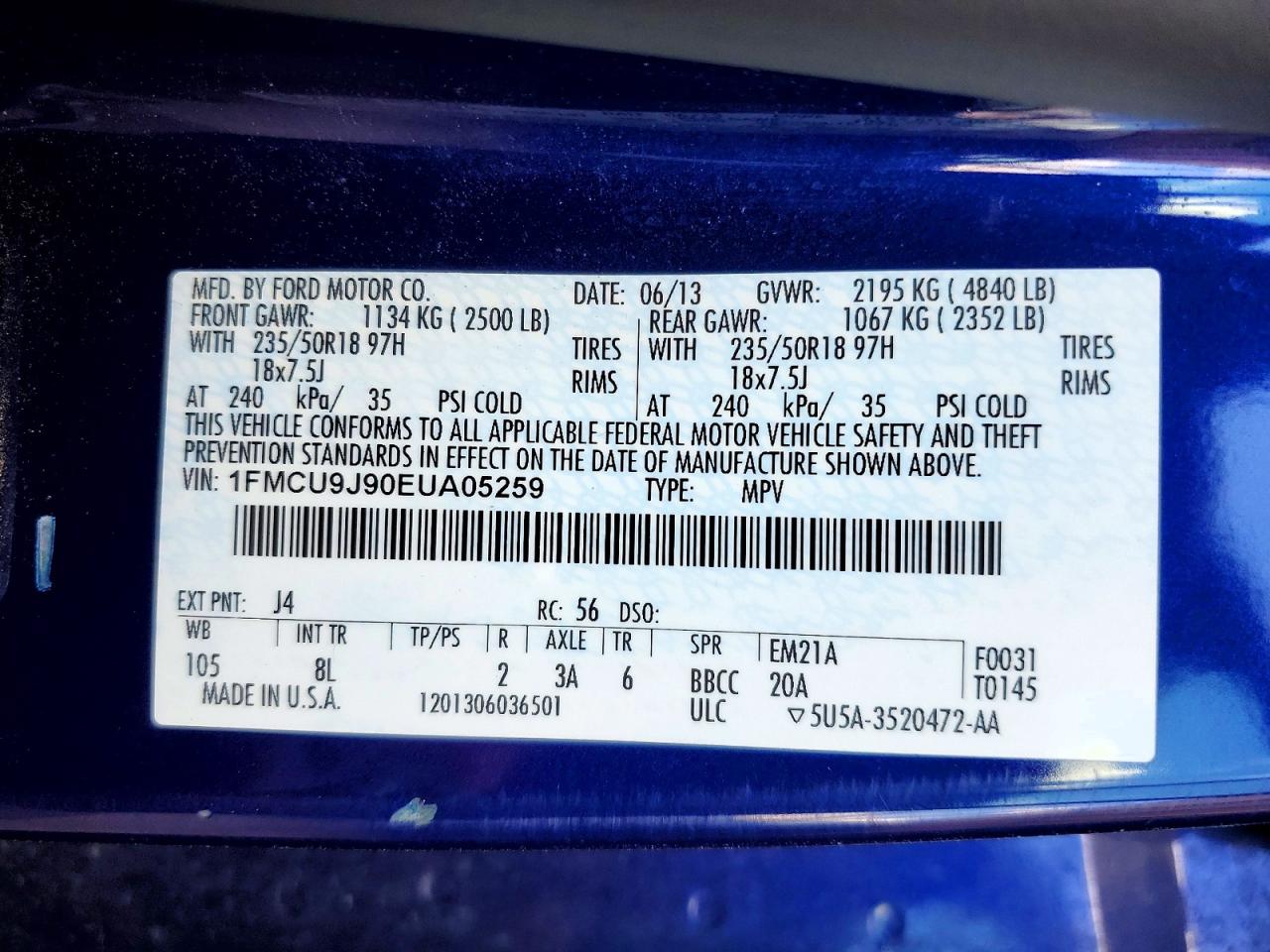 2014 Ford Escape Titanium Синий vin: 1FMCU9J90EUA05259