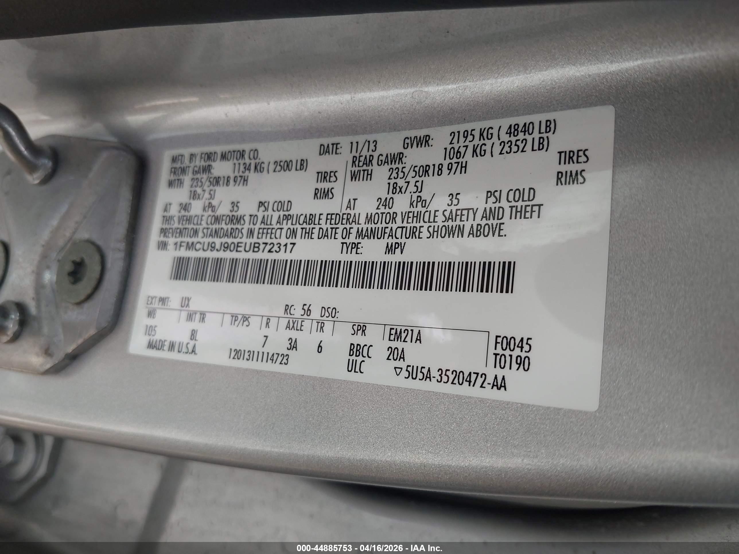 2014 Ford Escape Titanium Silver vin: 1FMCU9J90EUB72317