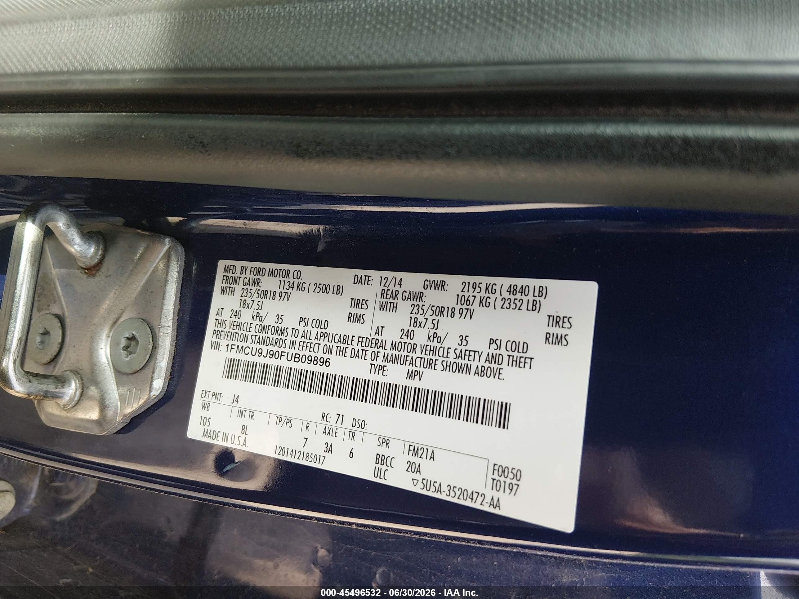 2015 Ford Escape Titanium Blue vin: 1FMCU9J90FUB09896