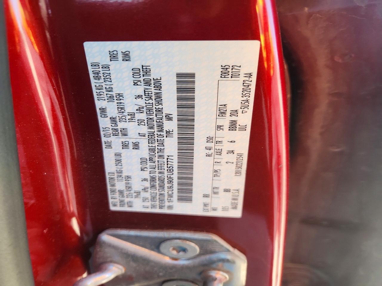 2015 Ford Escape Titanium Red vin: 1FMCU9J90FUB57771