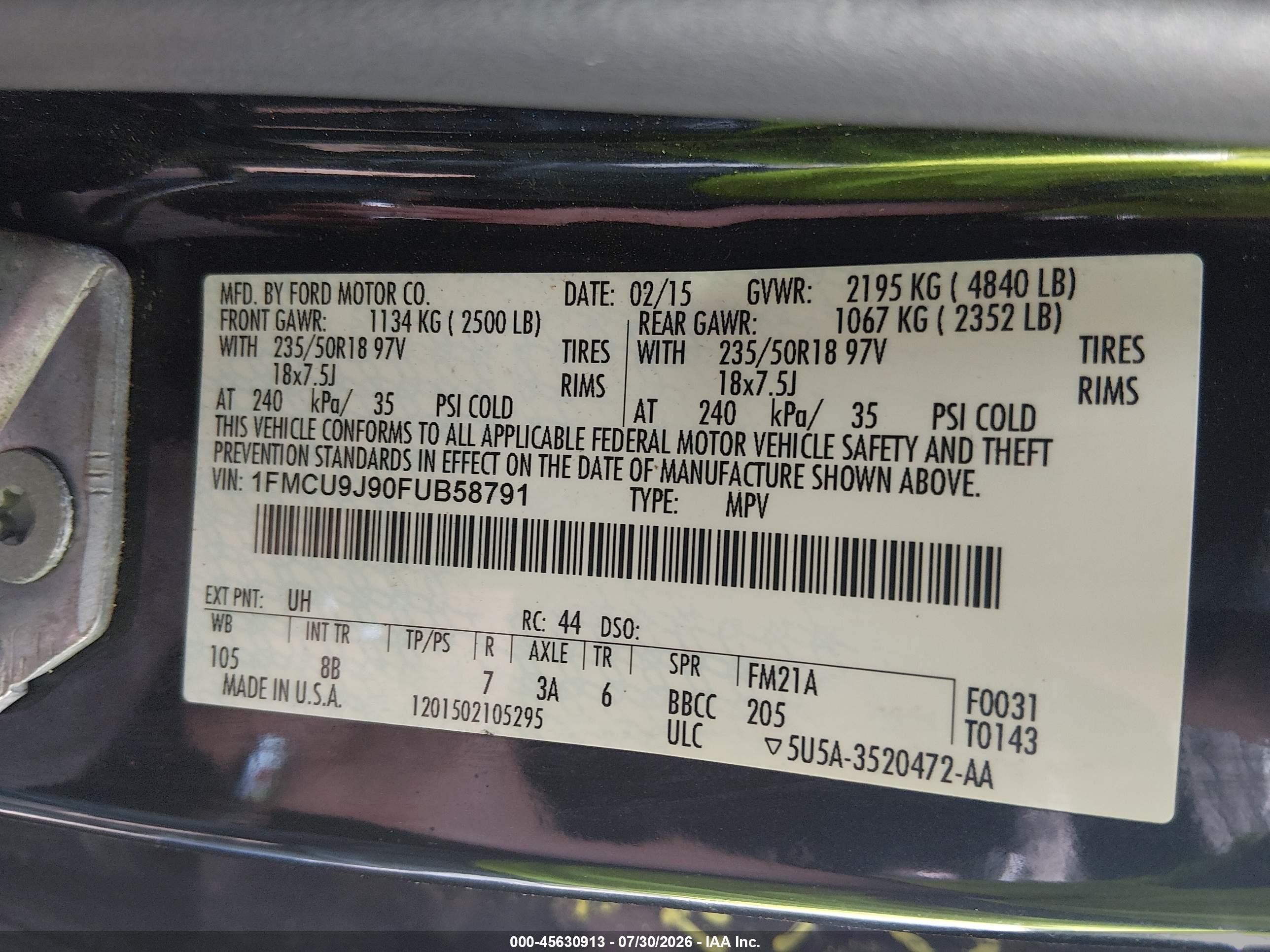 2015 Ford Escape Titanium Black vin: 1FMCU9J90FUB58791