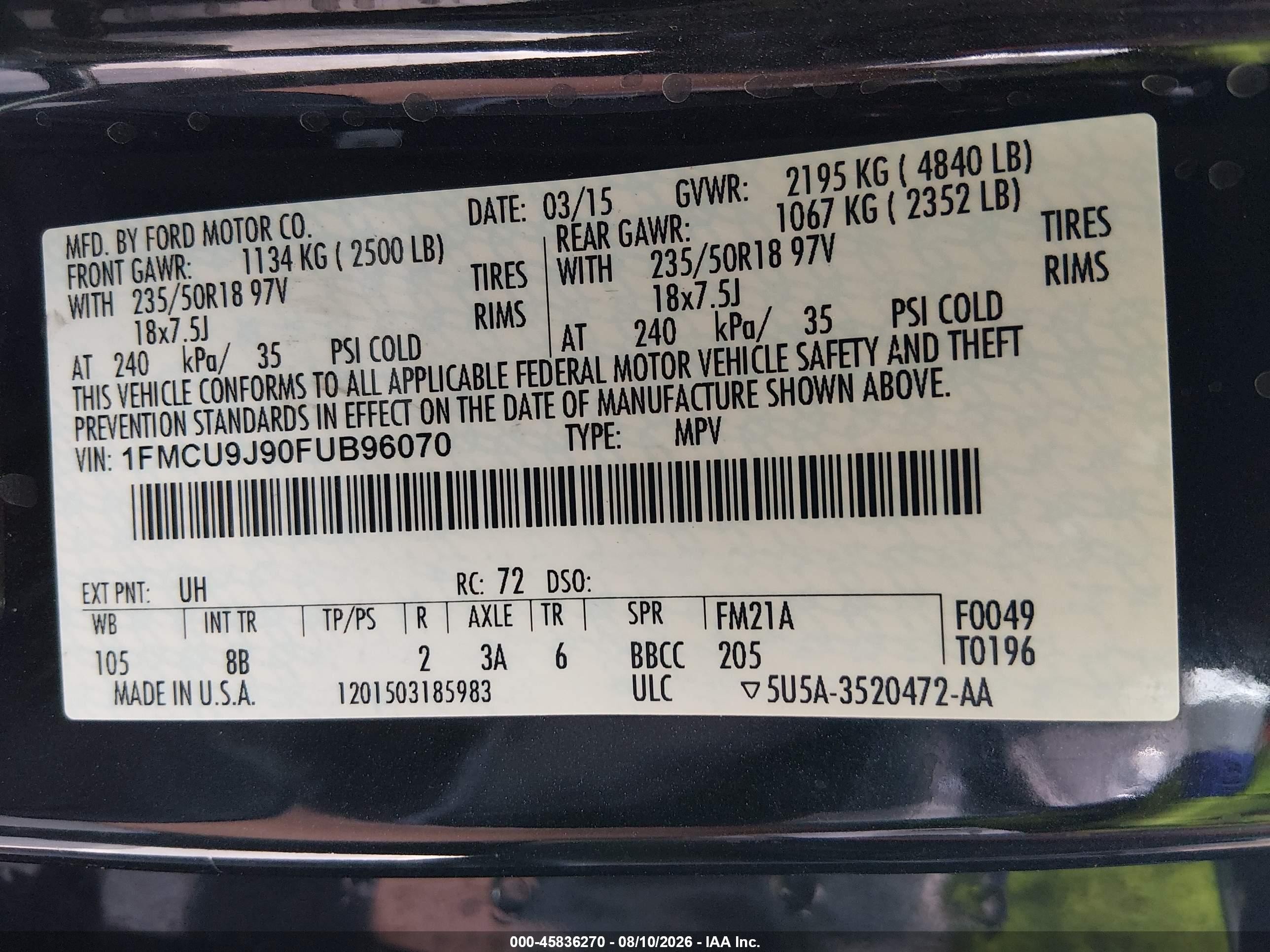 2015 Ford Escape Titanium Black vin: 1FMCU9J90FUB96070