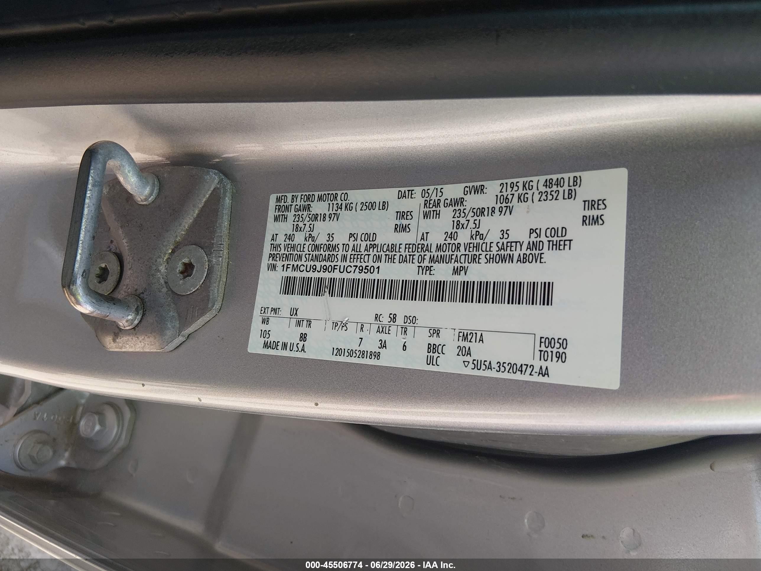 2015 Ford Escape Titanium Silver vin: 1FMCU9J90FUC79501