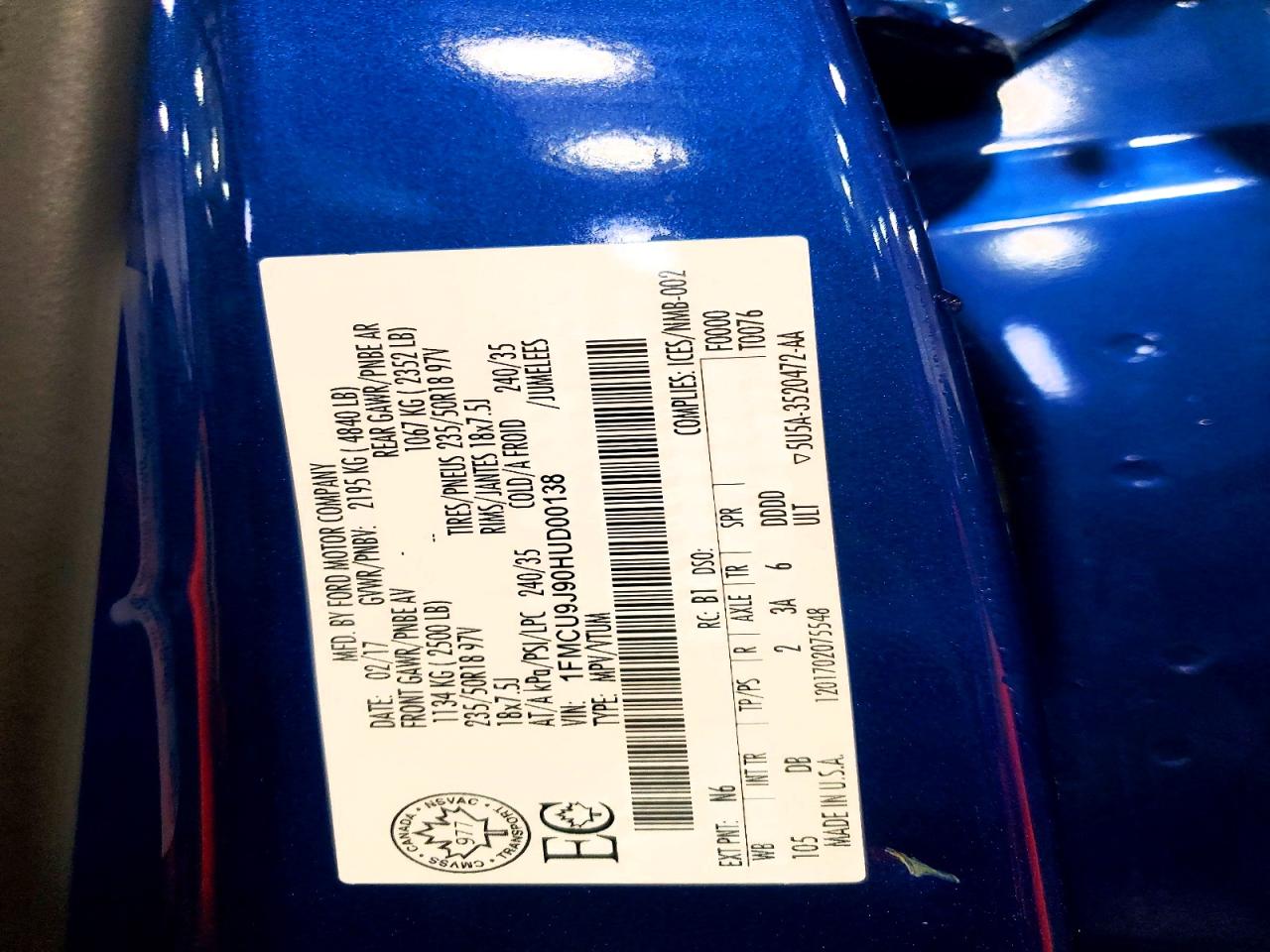 2017 Ford Escape Titanium Blue vin: 1FMCU9J90HUD00138