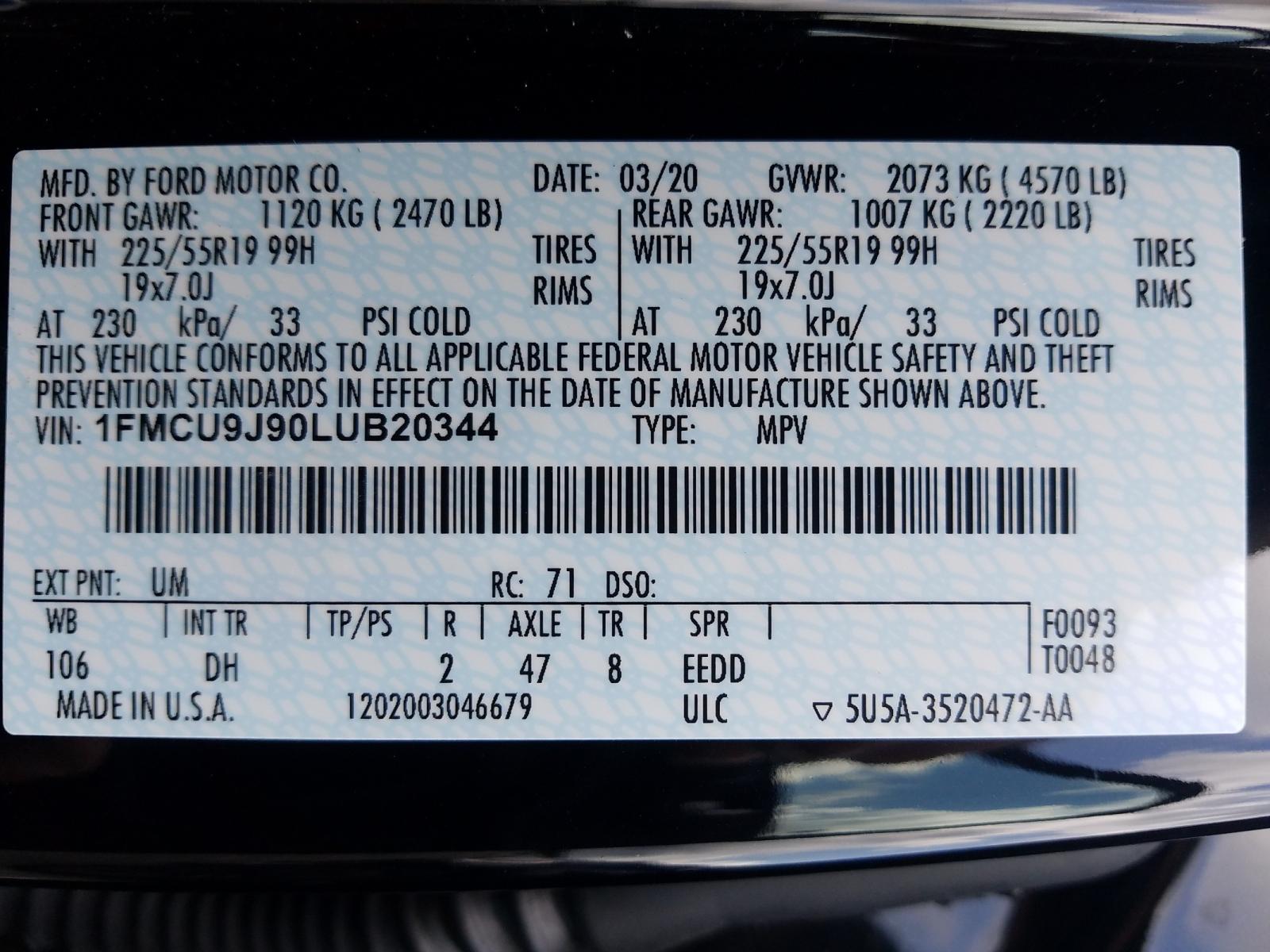 2020 Ford Escape Titanium Black vin: 1FMCU9J90LUB20344