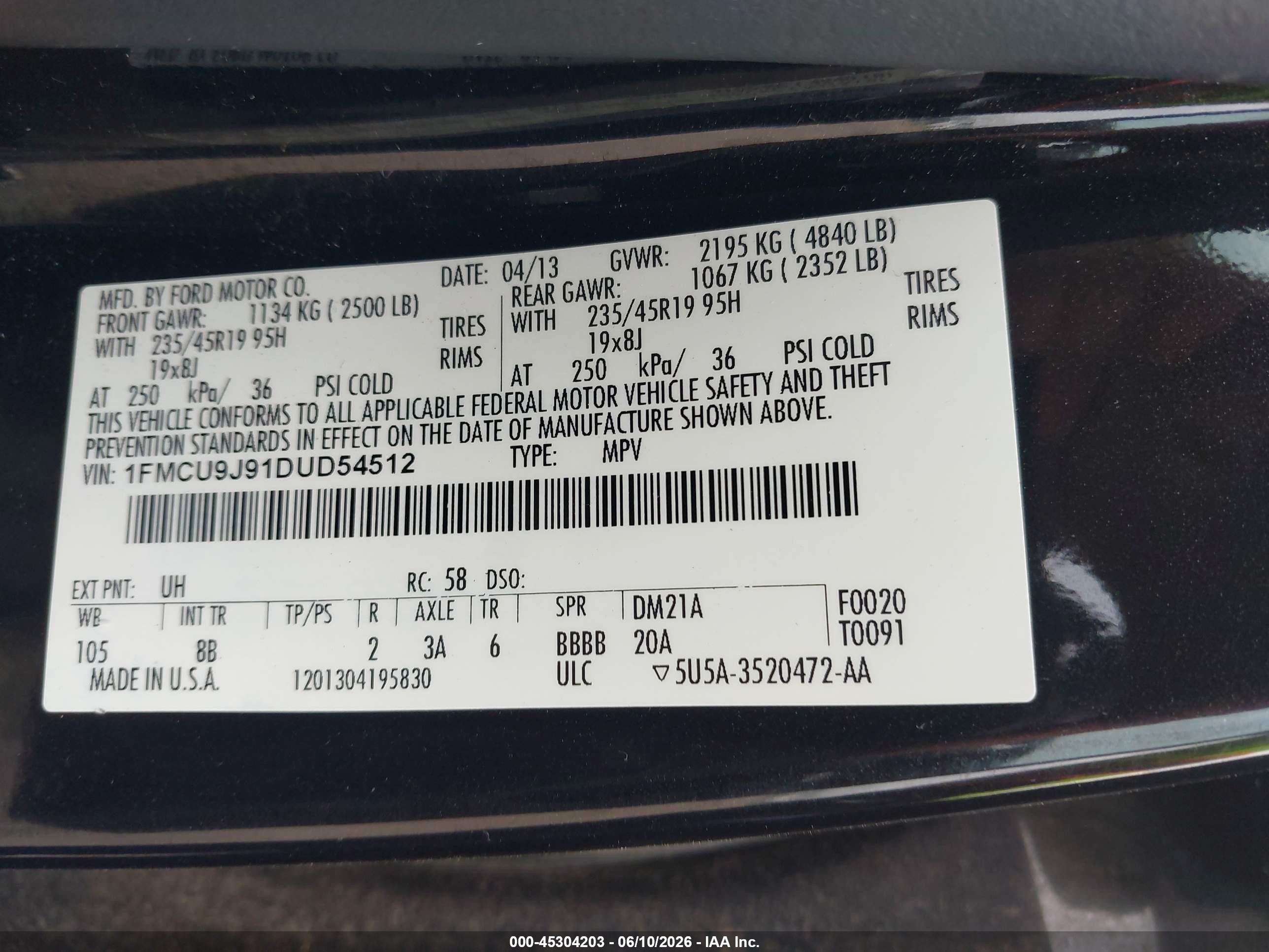 2013 Ford Escape Titanium Black vin: 1FMCU9J91DUD54512