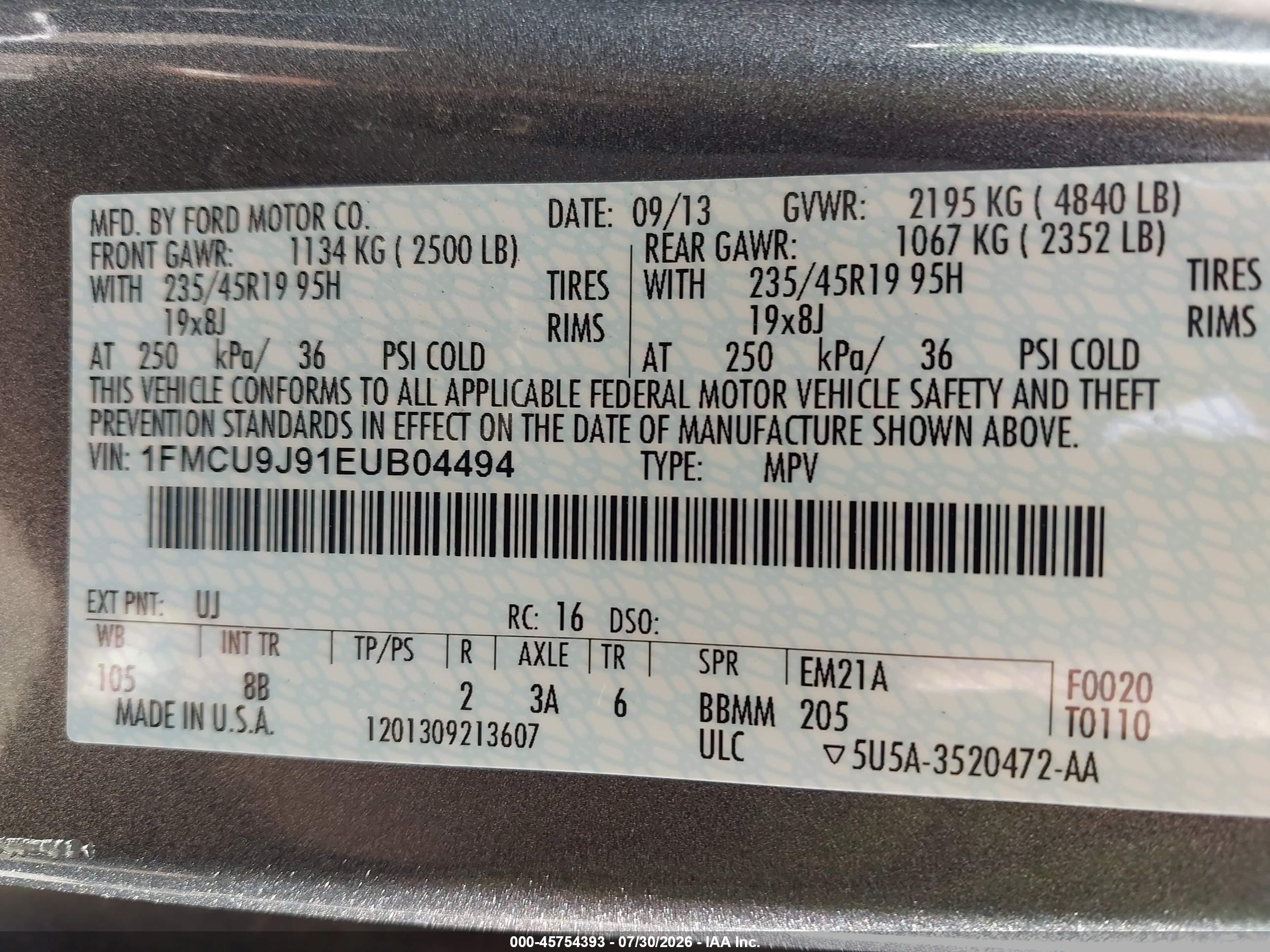 2014 Ford Escape Titanium Серый vin: 1FMCU9J91EUB04494