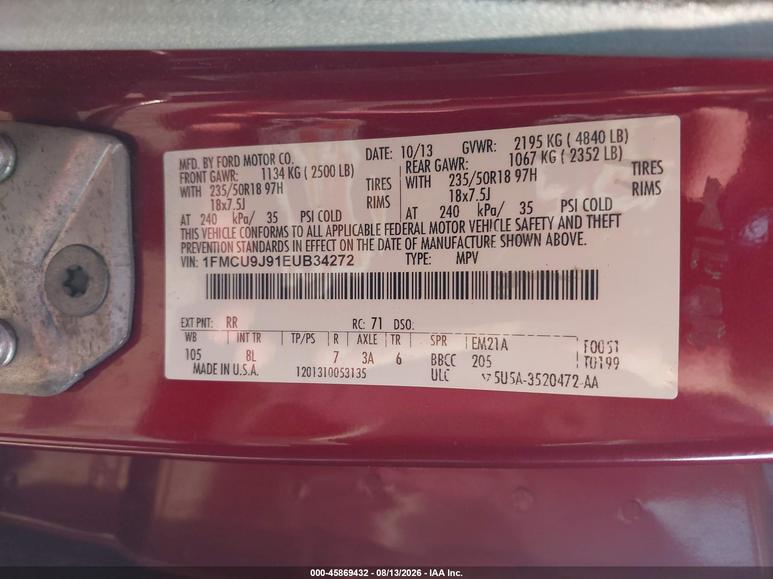 2014 Ford Escape Titanium Red vin: 1FMCU9J91EUB34272