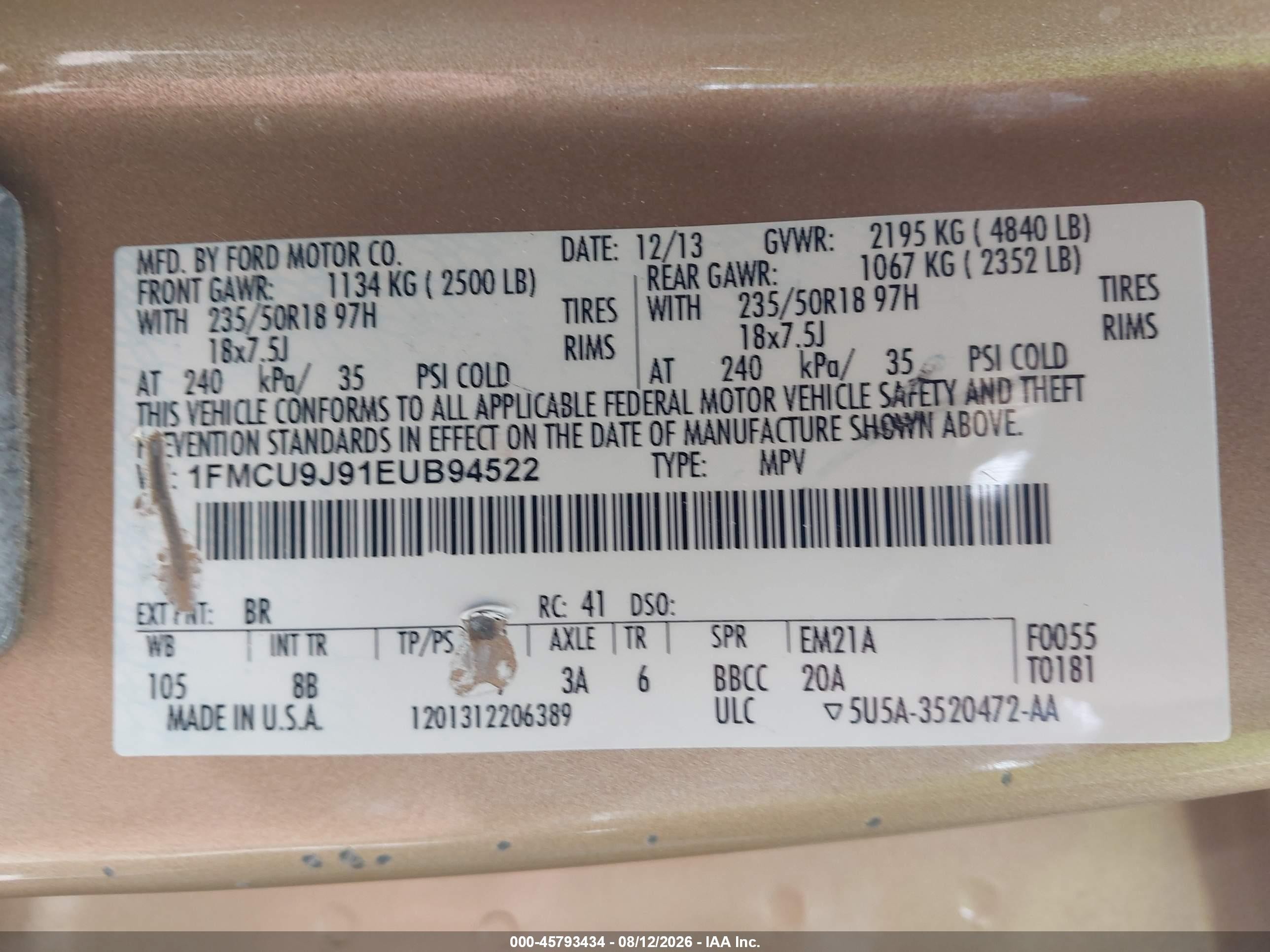 2014 Ford Escape Titanium Gold vin: 1FMCU9J91EUB94522