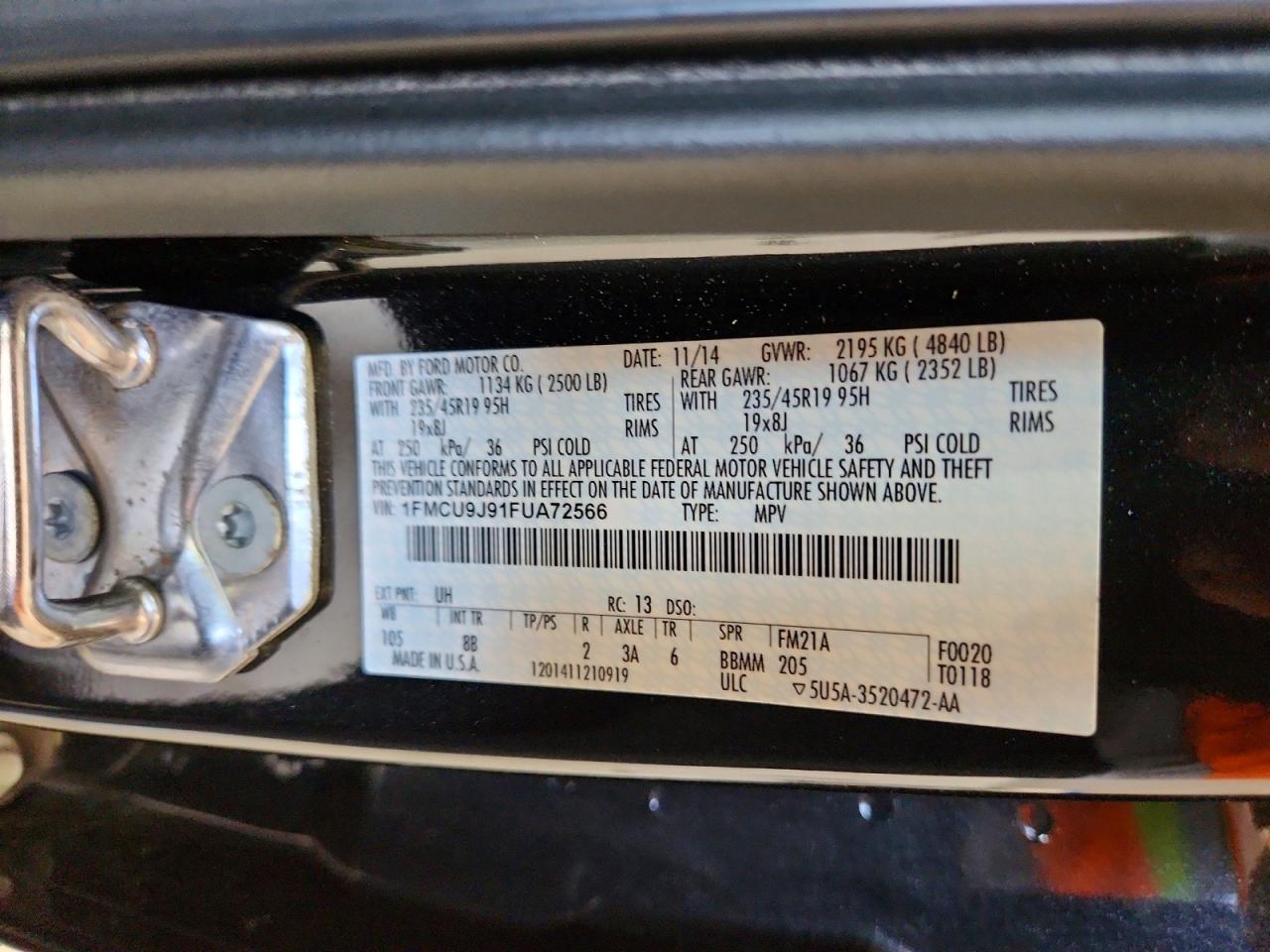 2015 Ford Escape Titanium Black vin: 1FMCU9J91FUA72566