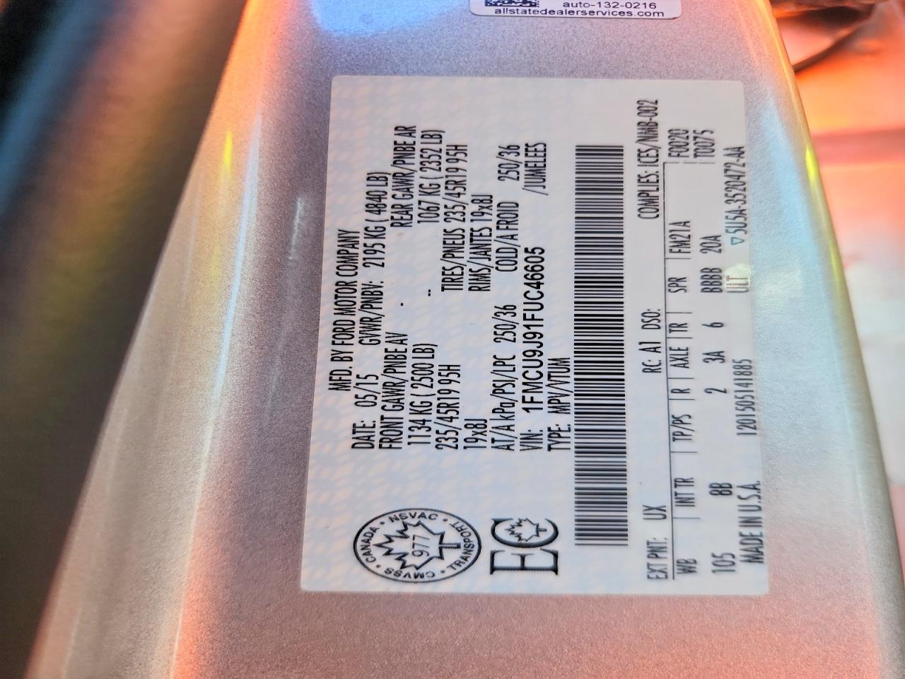 2015 Ford Escape Titanium Silver vin: 1FMCU9J91FUC46605