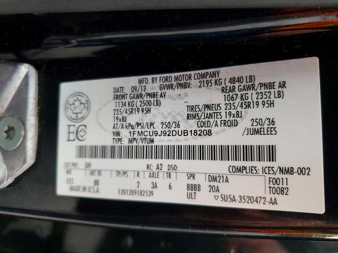 2013 Ford Escape Titanium Black vin: 1FMCU9J92DUB18208