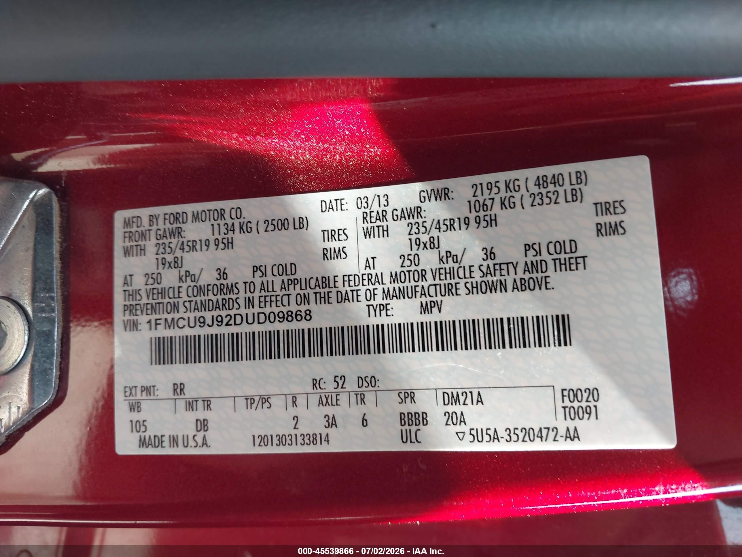2013 Ford Escape Titanium Красный vin: 1FMCU9J92DUD09868