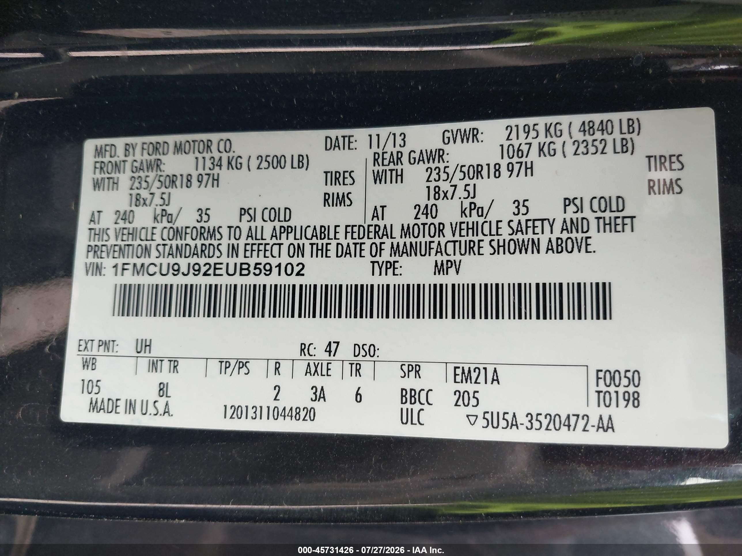 2014 Ford Escape Titanium Черный vin: 1FMCU9J92EUB59102