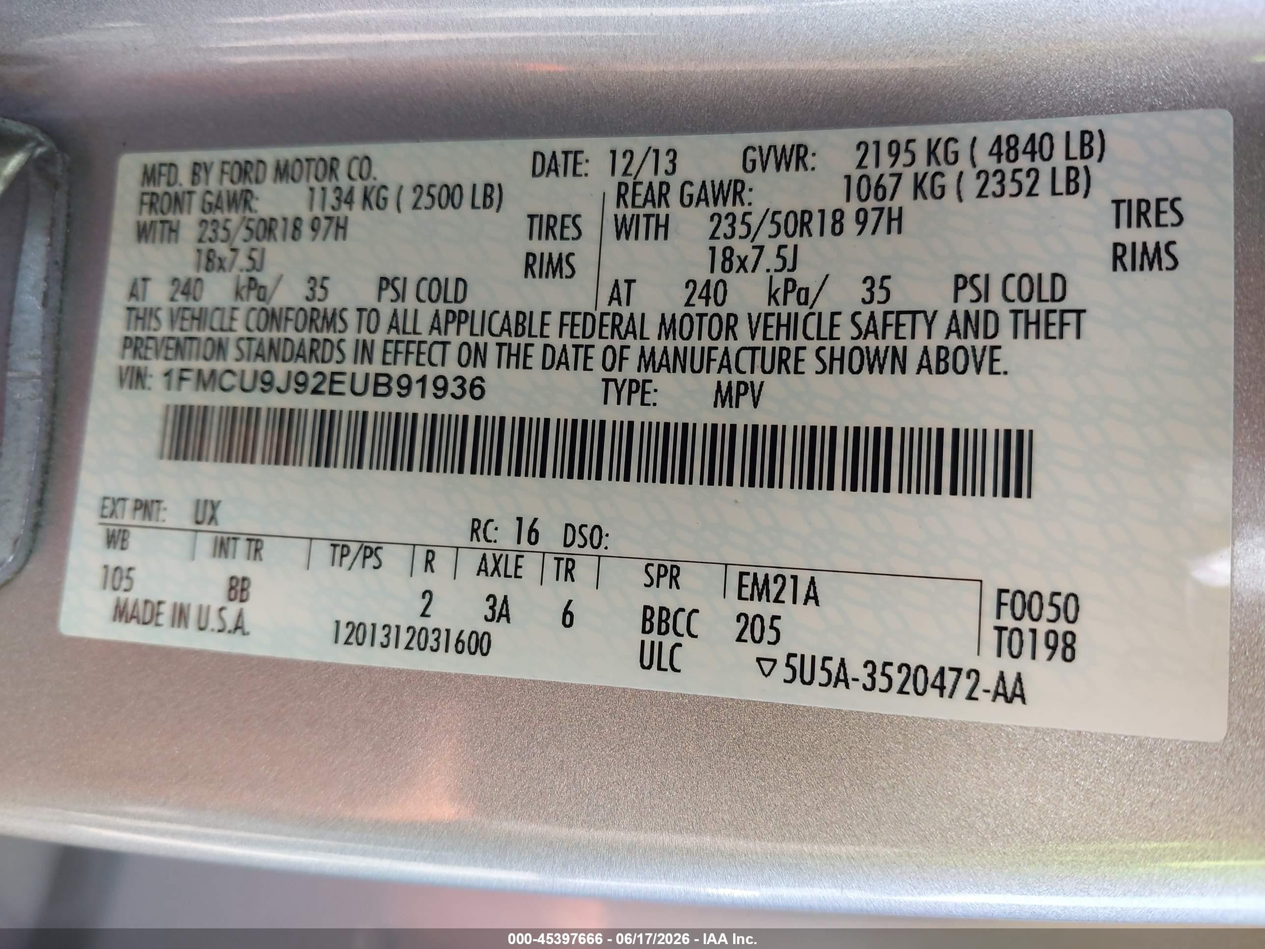2014 Ford Escape Titanium Silver vin: 1FMCU9J92EUB91936