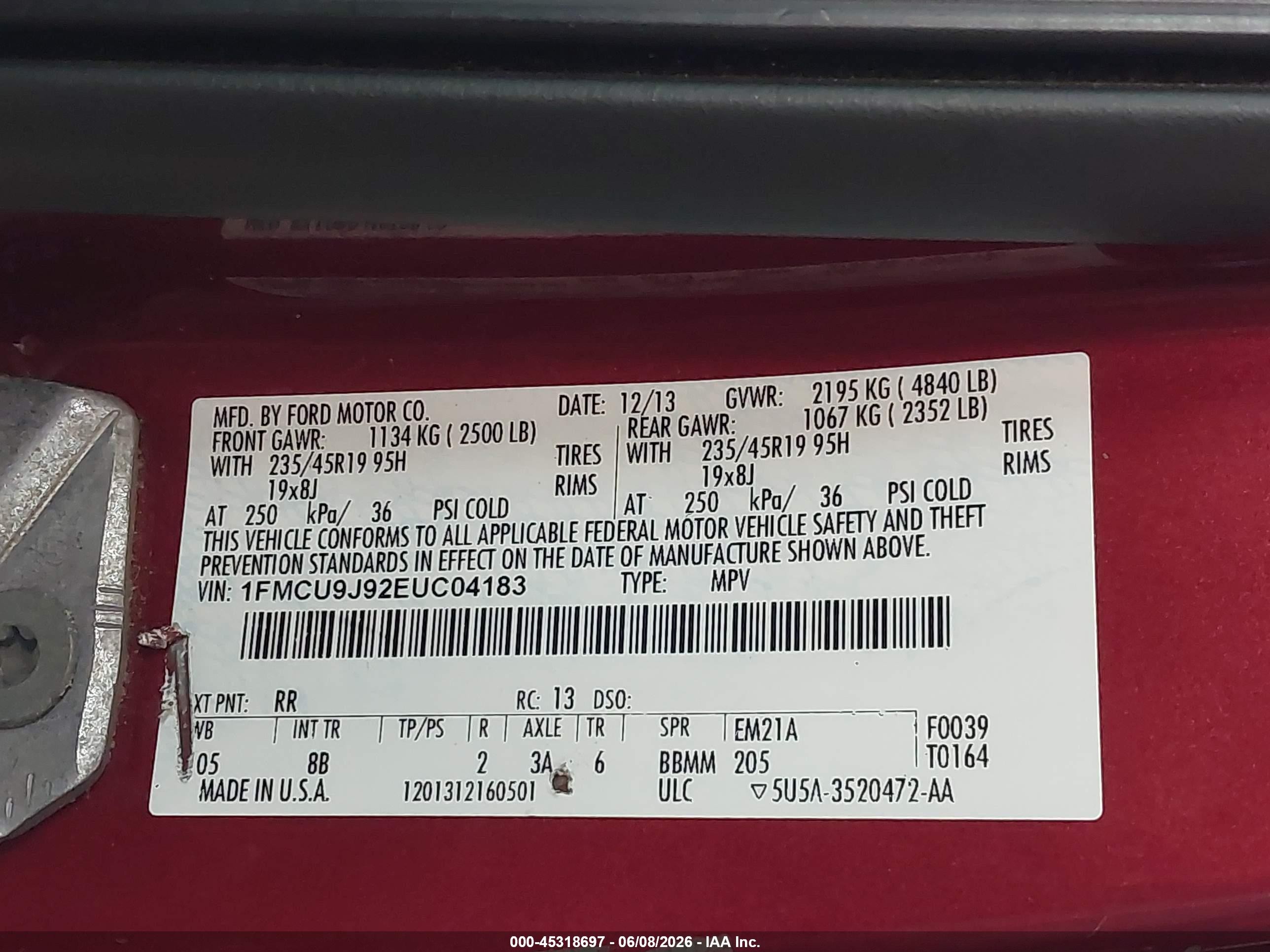 2014 Ford Escape Titanium Red vin: 1FMCU9J92EUC04183