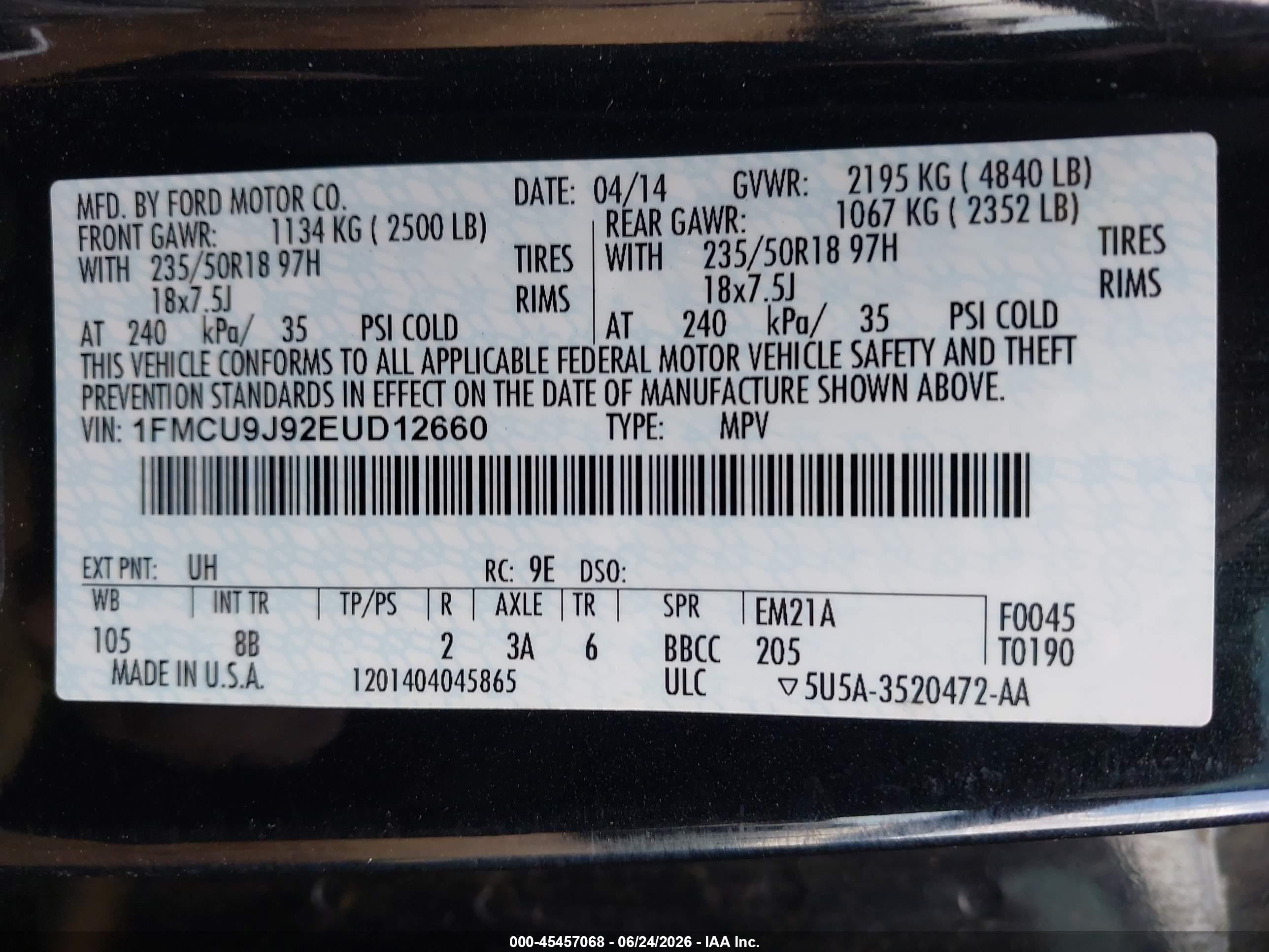 2014 Ford Escape Titanium Черный vin: 1FMCU9J92EUD12660