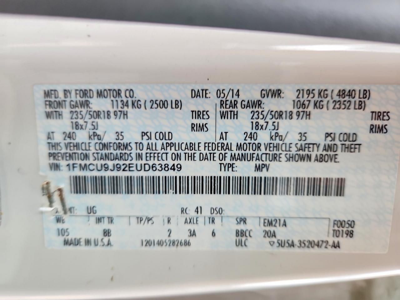 2014 Ford Escape Titanium White vin: 1FMCU9J92EUD63849