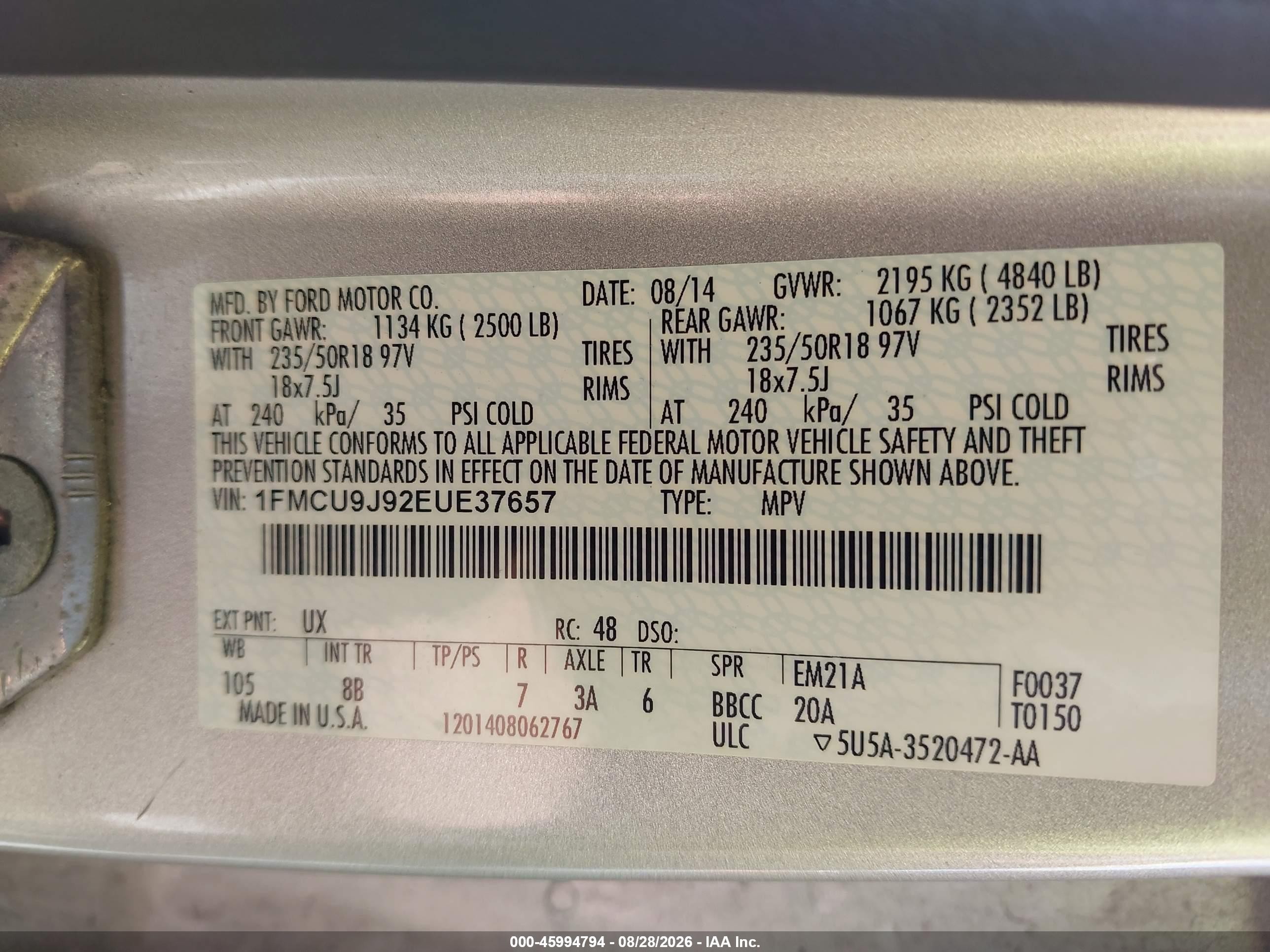 2014 Ford Escape Titanium Silver vin: 1FMCU9J92EUE37657