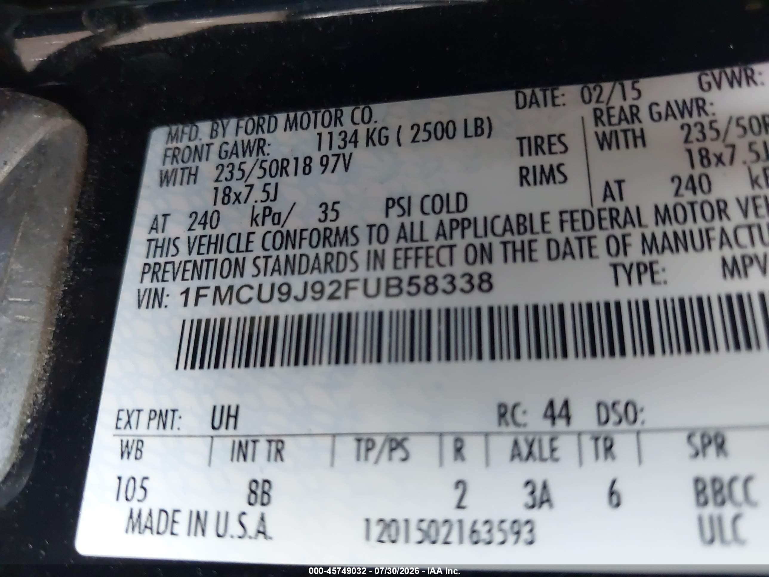 2015 Ford Escape Titanium Black vin: 1FMCU9J92FUB58338