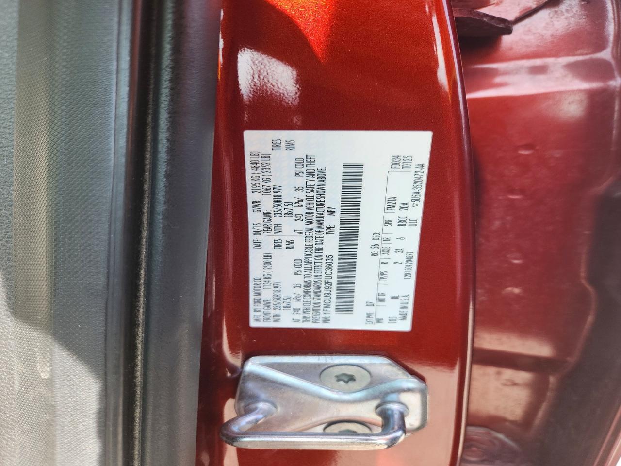 2015 Ford Escape Titanium Red vin: 1FMCU9J92FUC36035