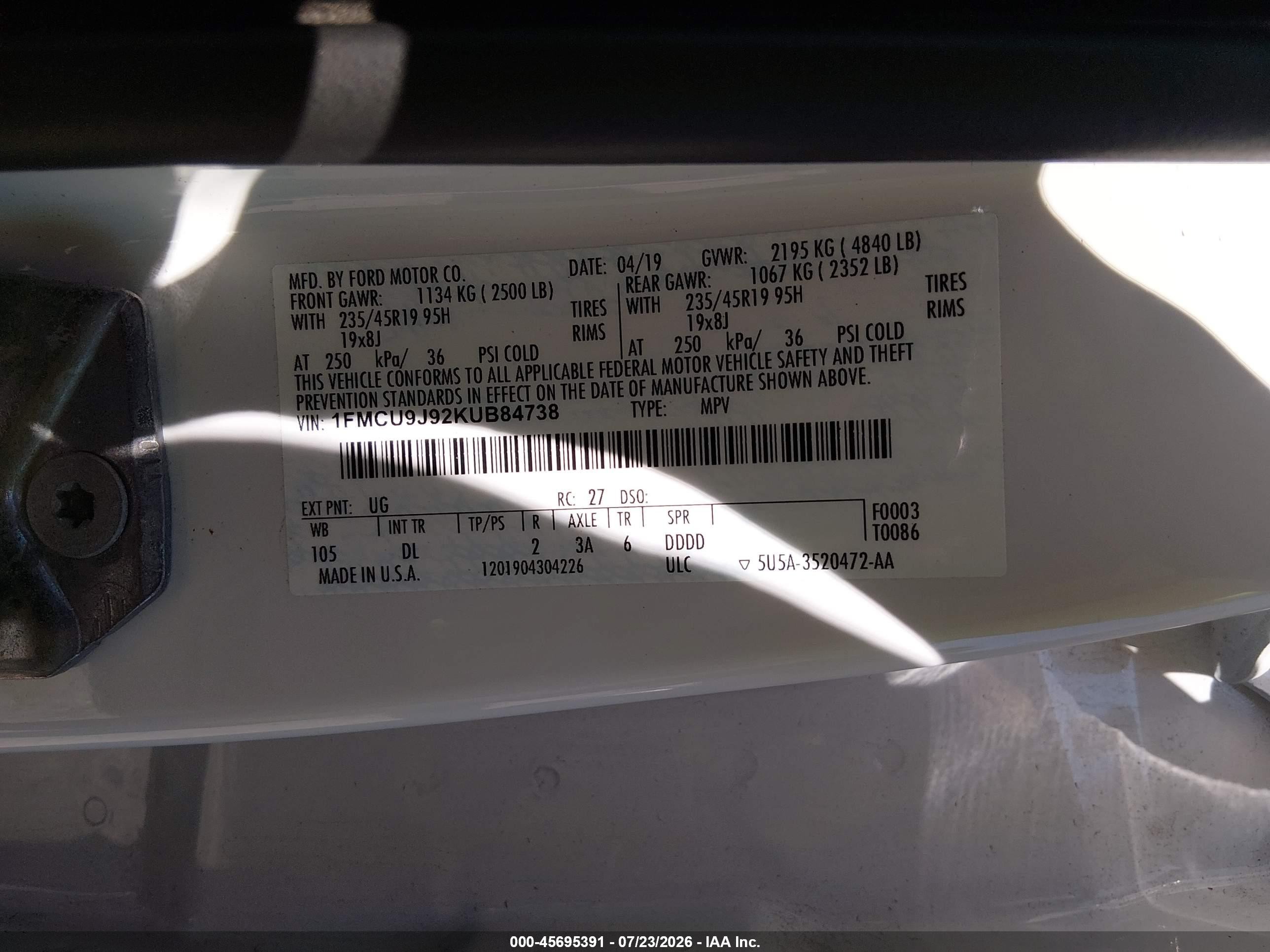 2019 Ford Escape Titanium Yellow vin: 1FMCU9J92KUB84738