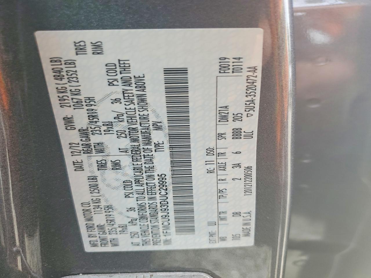 2013 Ford Escape Titanium Gray vin: 1FMCU9J93DUC29995