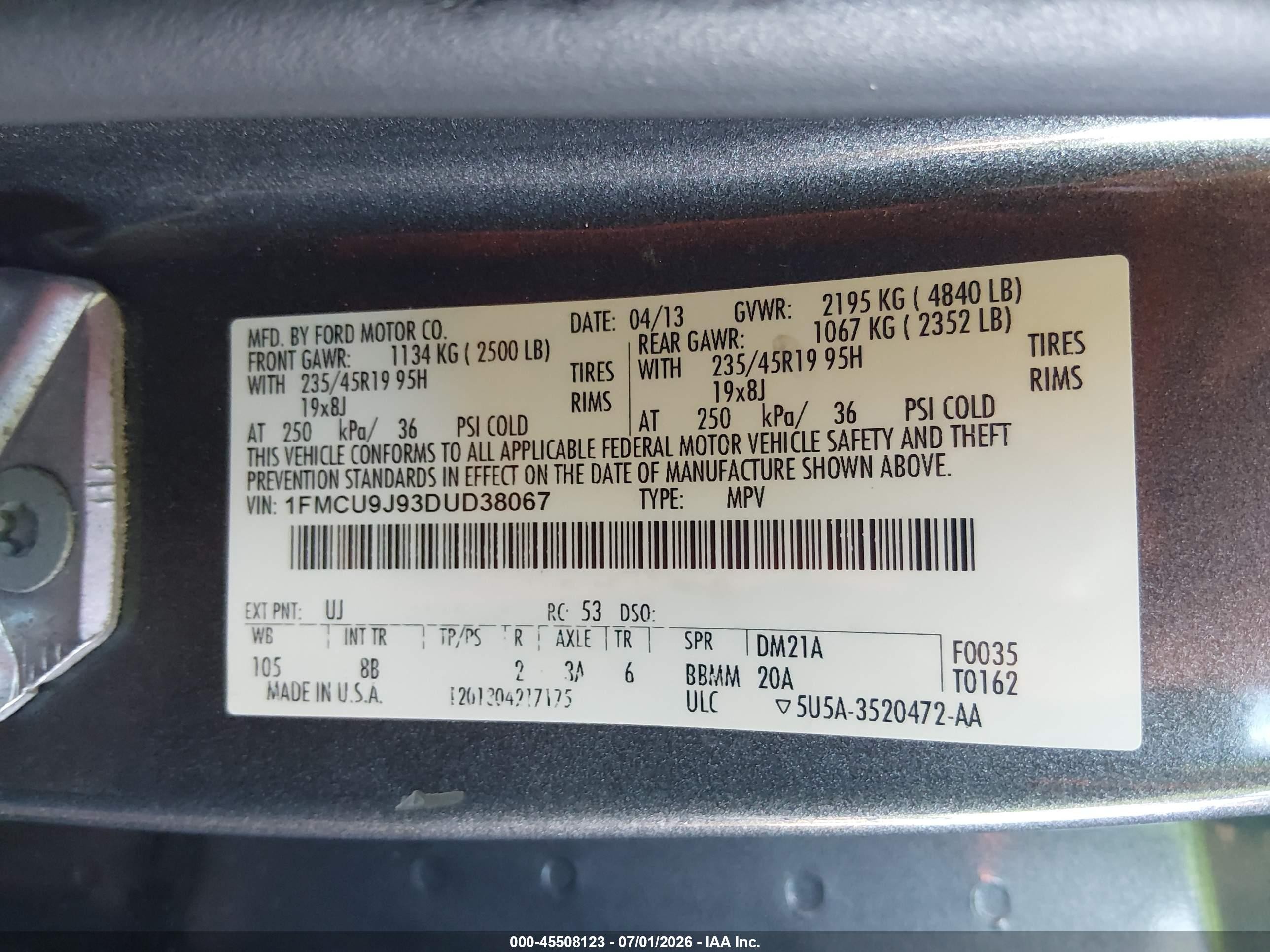 2013 Ford Escape Titanium Gray vin: 1FMCU9J93DUD38067